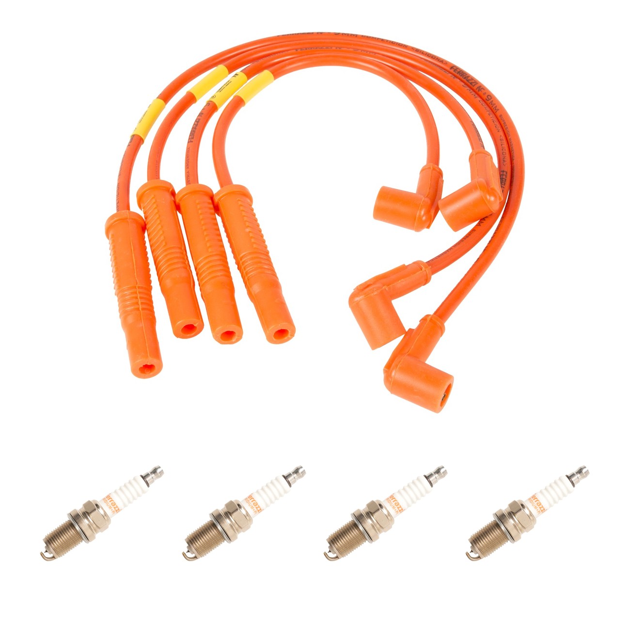 Kit Cables Y Bujias Ferrazzi Competicion Iridio Volkswagen Cross Fox 1.6 8v Fox 1.6 8v Gol Power 1.4 8v Gol Trend 1.6 8v Golf 1.6 8v Saveiro 1.6 8v Suran 1.6 8v Voyage 1.6 8v Naranja