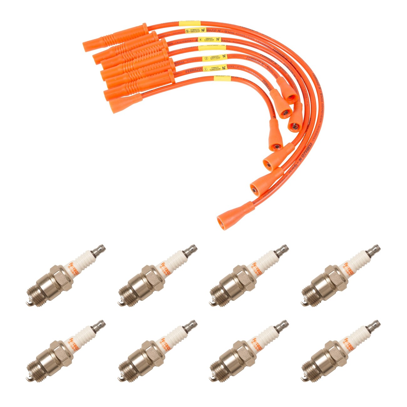 Kit Cables Y Bujias Ferrazzi Competicion Iridio Ford F-100 3.6 Fairlane 3.6 Falcon 3.0 Naranja