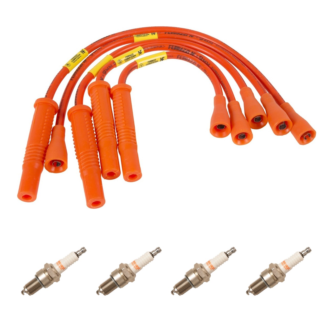 Kit Cables Y Bujias Ferrazzi Competicion Iridio Fiat 128 1.1 Brio 1.1 Duna 1.3 Europa 1.1 Regatta 1.5 Super Europa 1.3 Uno 1.3 Naranja