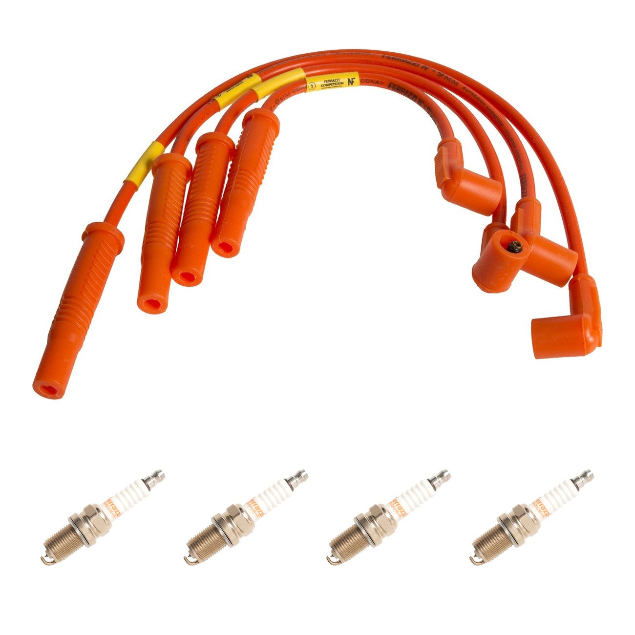 Kit Cables Y Bujias Ferrazzi Competicion Iridio Fiat Fiorino 1.3 8v Idea 1.4 8v Palio 1.4 8v Punto 1.4 8v Siena 1.4 8v Strada 1.4 8v Uno 1.3 8v Naranja