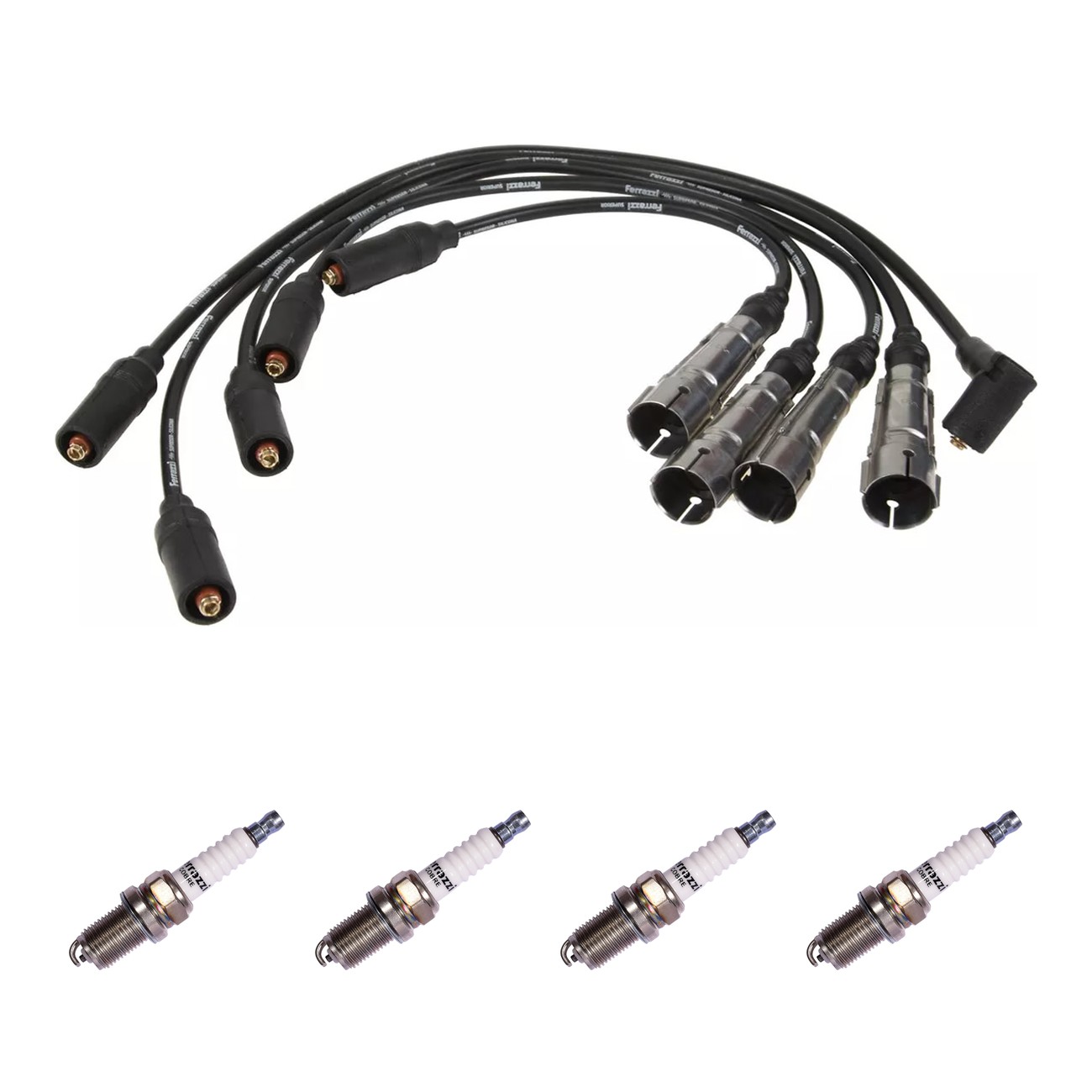 Kit Cables Y Bujias Ferrazzi Superior Volkswagen Cross Fox 1.6 8v Fox 1.6 8v Gol Power 1.4 8v Gol Trend 1.6 8v Golf 1.6 8v Saveiro 1.6 8v Suran 1.6 8v Voyage 1.6 8v Negro