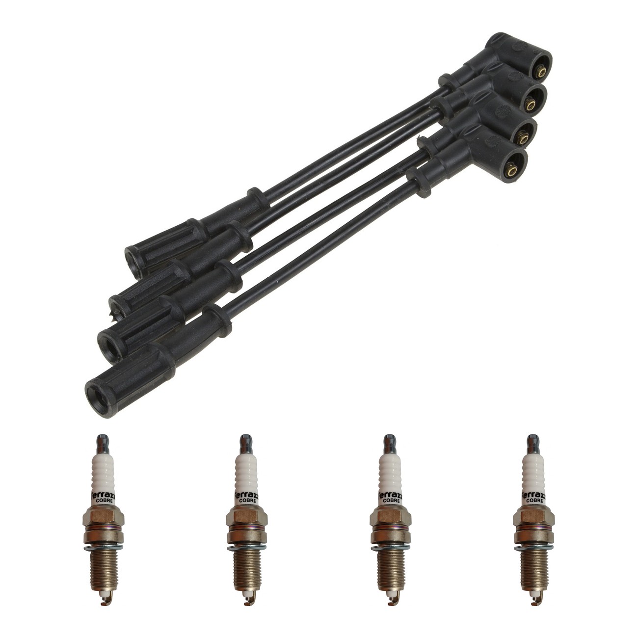 Kit Cables Y Bujias Ferrazzi Superior Fiat 500 1.4 8v Fiorino Evo Cargo 1.4 8v Grand Siena 1.4 8v Palio 1.4 8v Uno 1.4 8v Negro