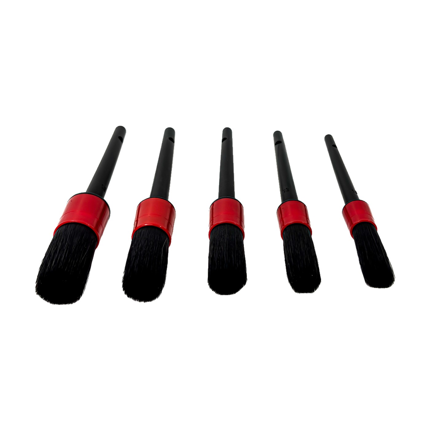 Kit 5 Pinceles Detailing Cerdas Suaves Auto Negro Y Rojo