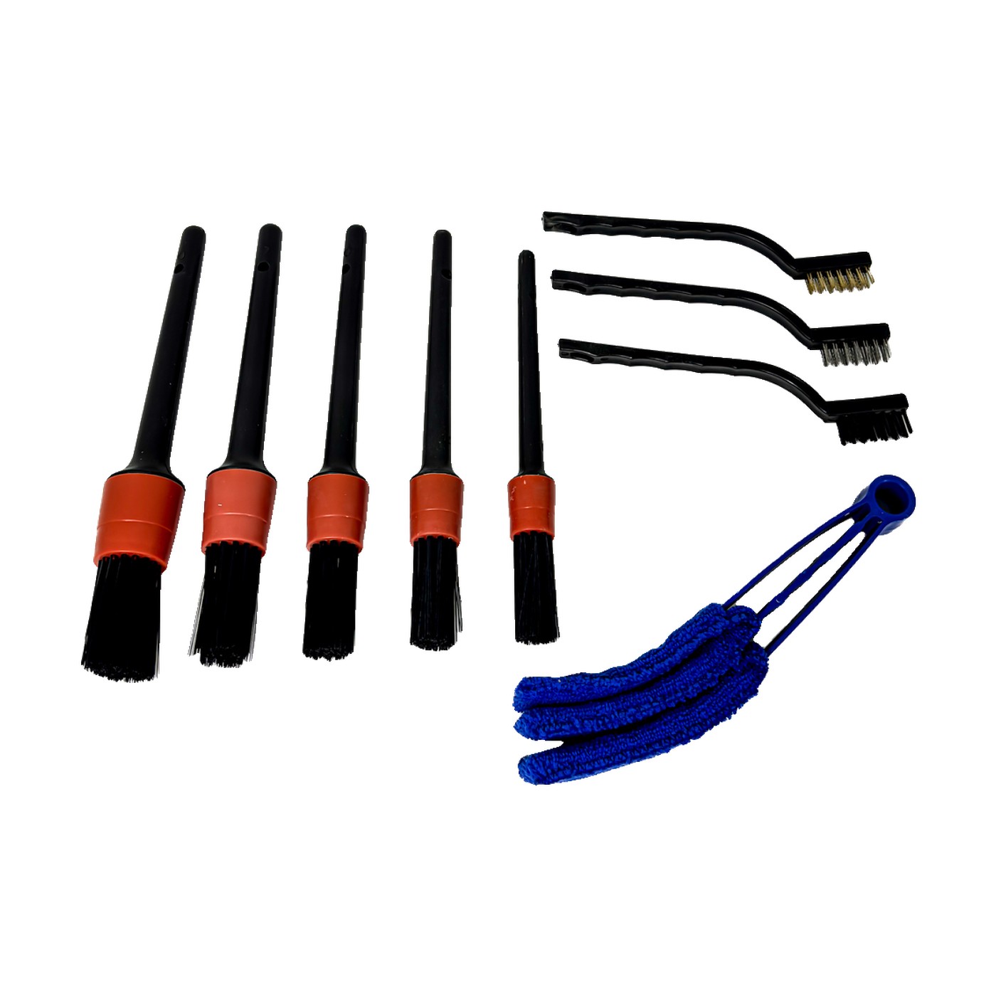 Kit 9 Cepillos Detailing Pinceles Y De Alambre Negro Y Rojo