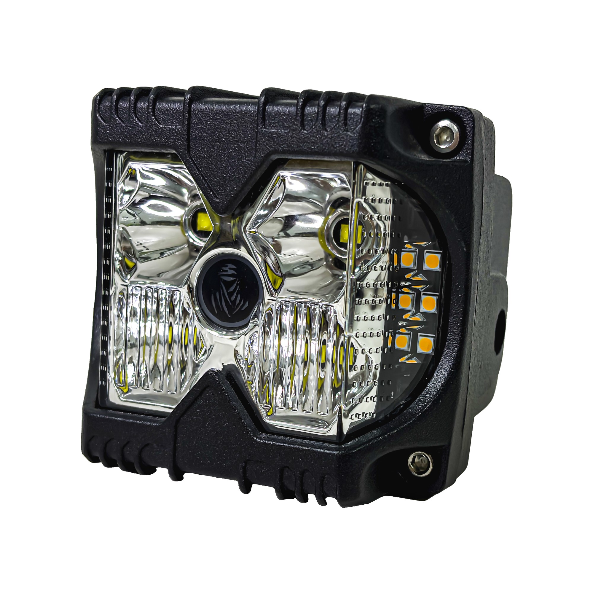 Faro Led Off Road Cuadrado 4 Pulgadas 30w 12-24v Blanco Con Drl Ambar Y Logo Iluminado Iron Led Blanco