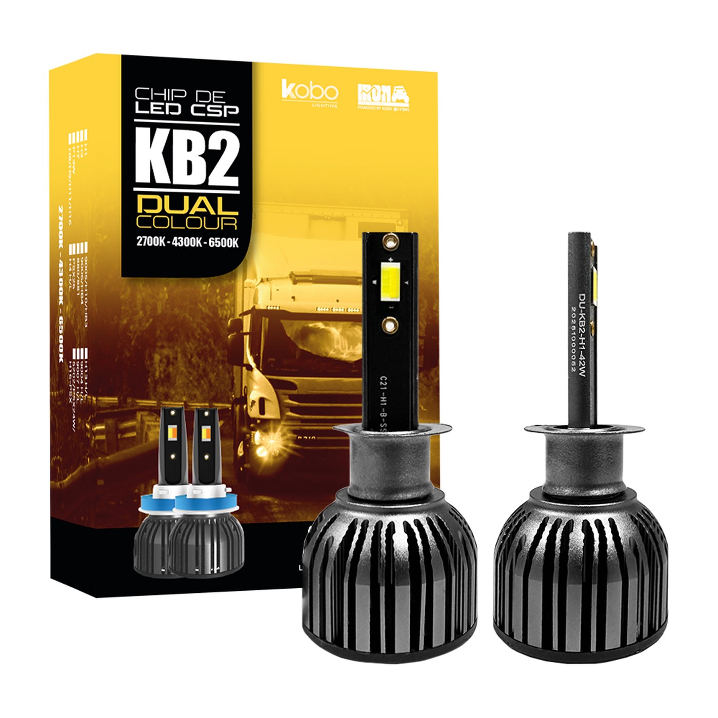 Kit Lamparas Led Iron Led Kb2 Dual Color Blanco Y Ambar 42w 24v Chip Csp Con Cooler Camion Colectivo H1