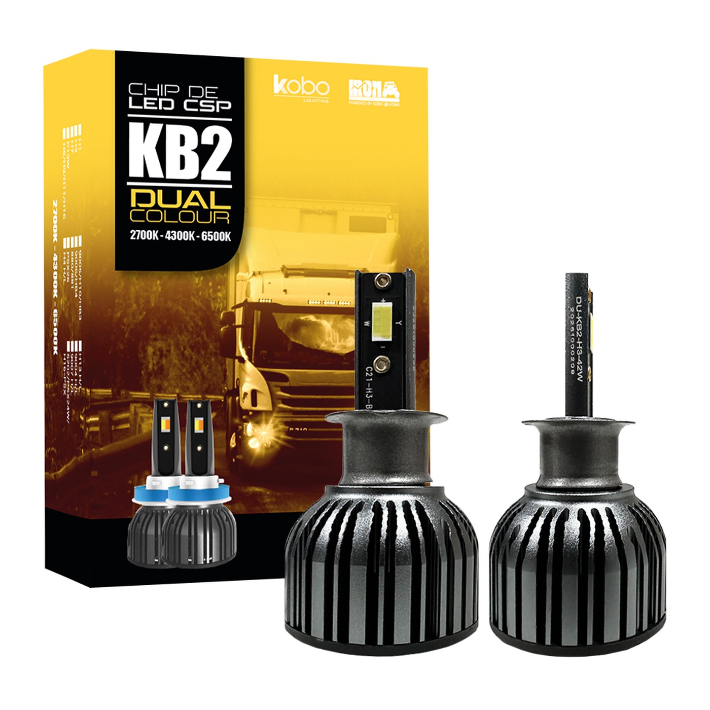 Kit Lamparas Led Iron Led Kb2 Dual Color Blanco Y Ambar 42w 24v Chip Csp Con Cooler Camion Colectivo H3