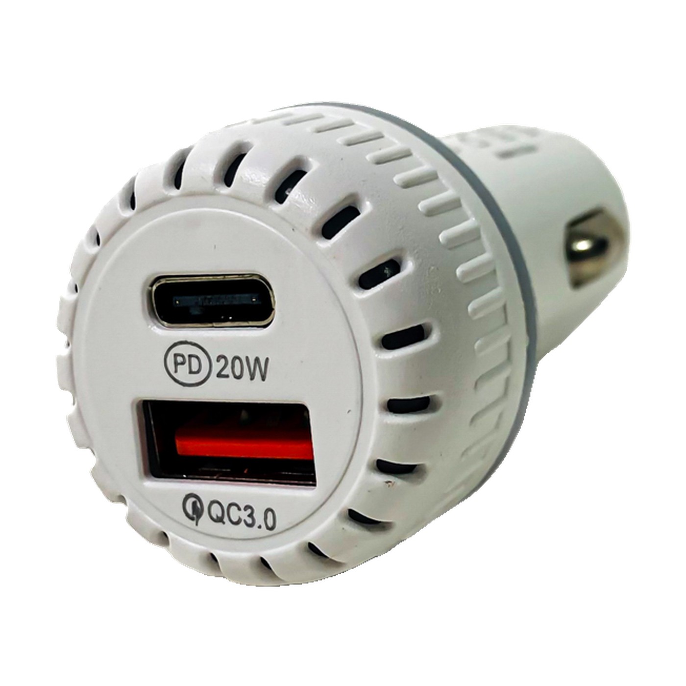 Cargador Usb Y Tipo C Para Auto 20w 12v 24v Con Aro Blanco