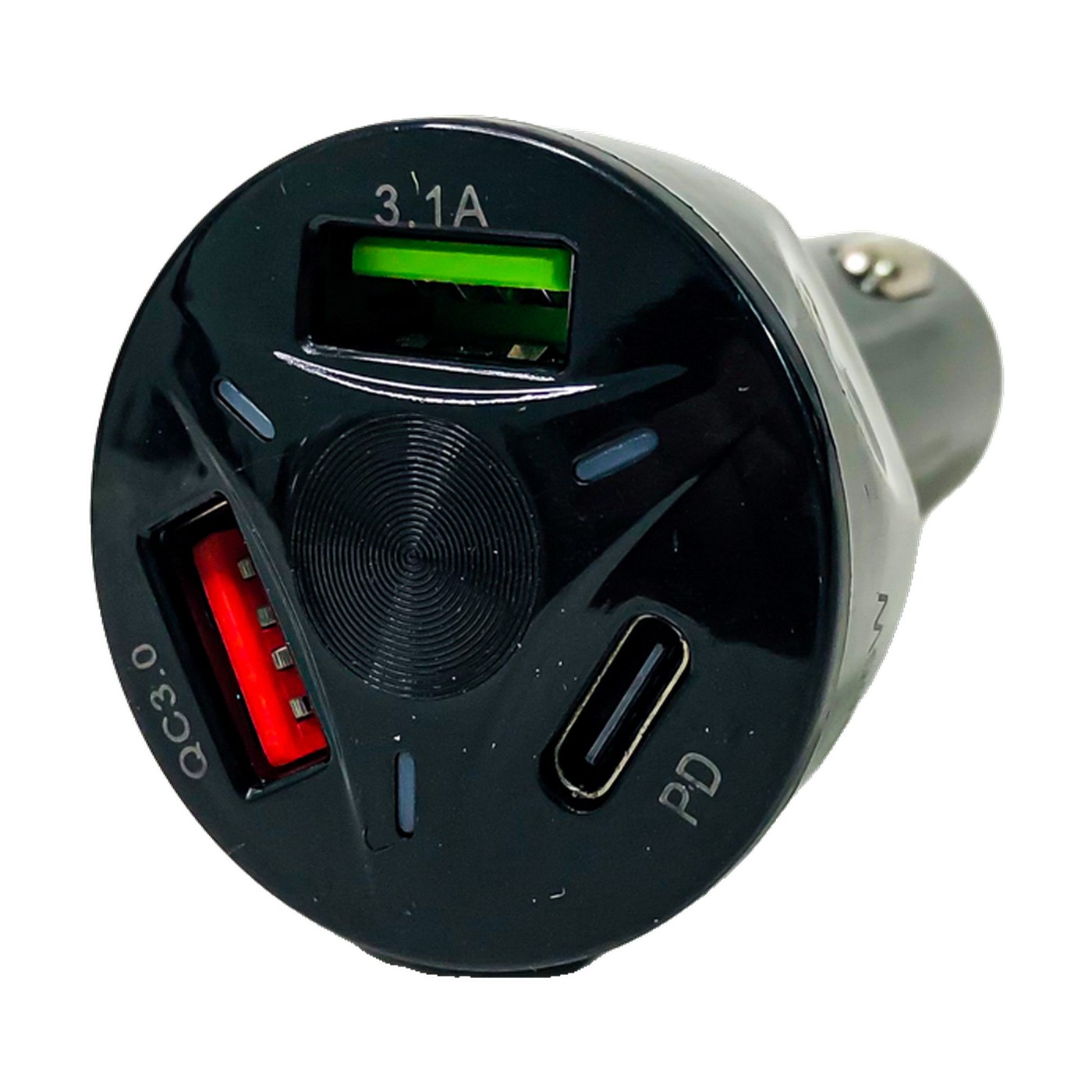 Cargador 2 Usb Y Tipo C Para Auto 20w 12v 24v Redondo Negro