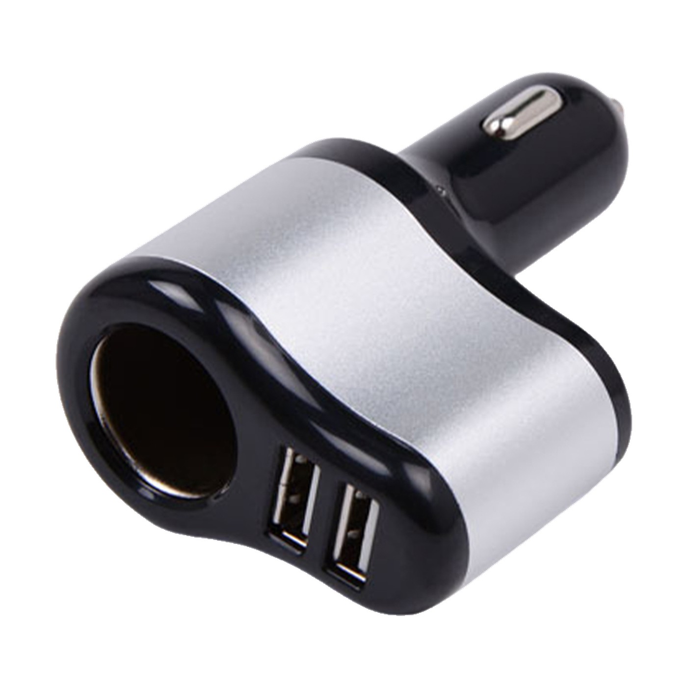 Cargador 2 Usb Con Toma Encendedor Auto Negro Y Plateado