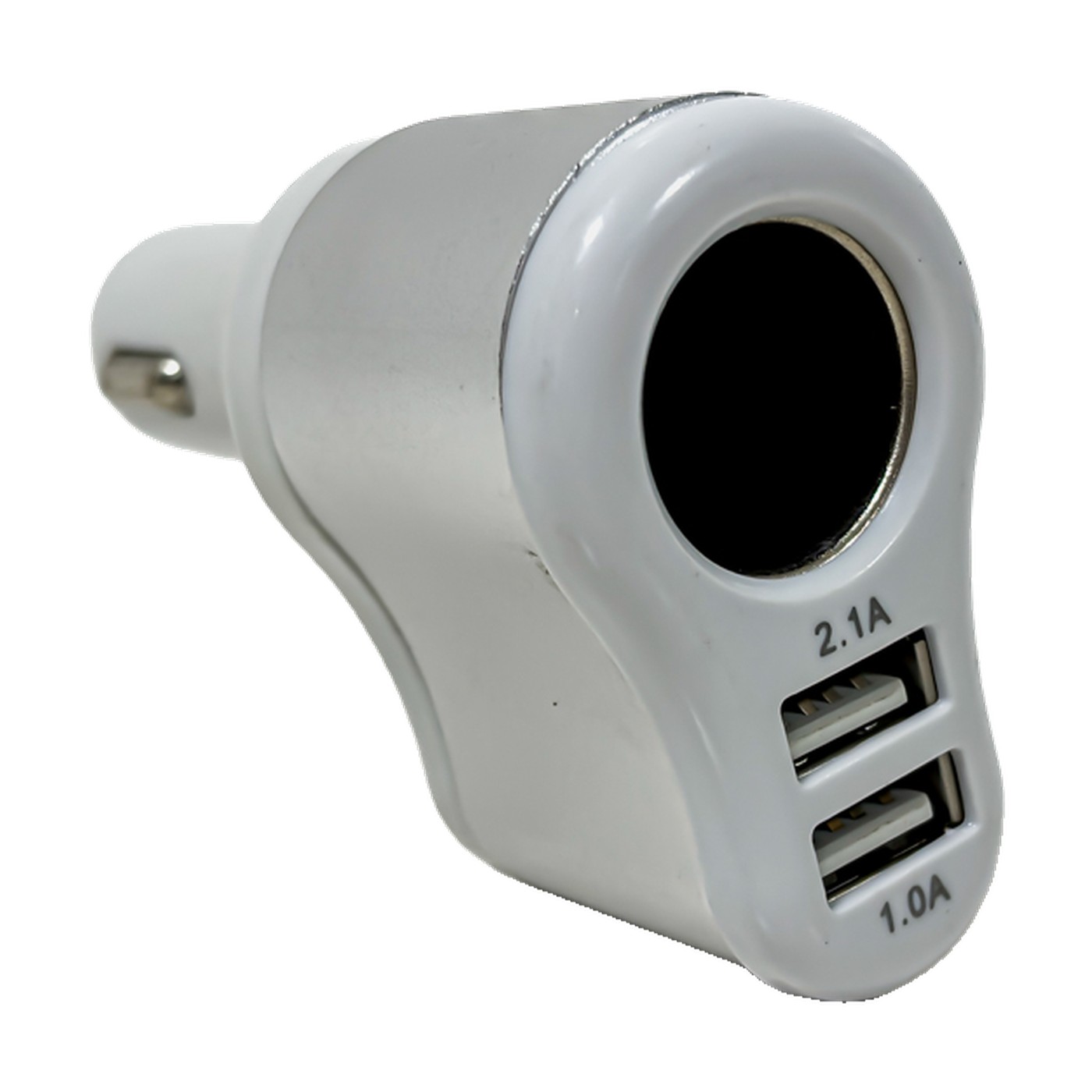 Cargador 2 Usb Con Toma Encendedor Auto Blanco Y Plateado