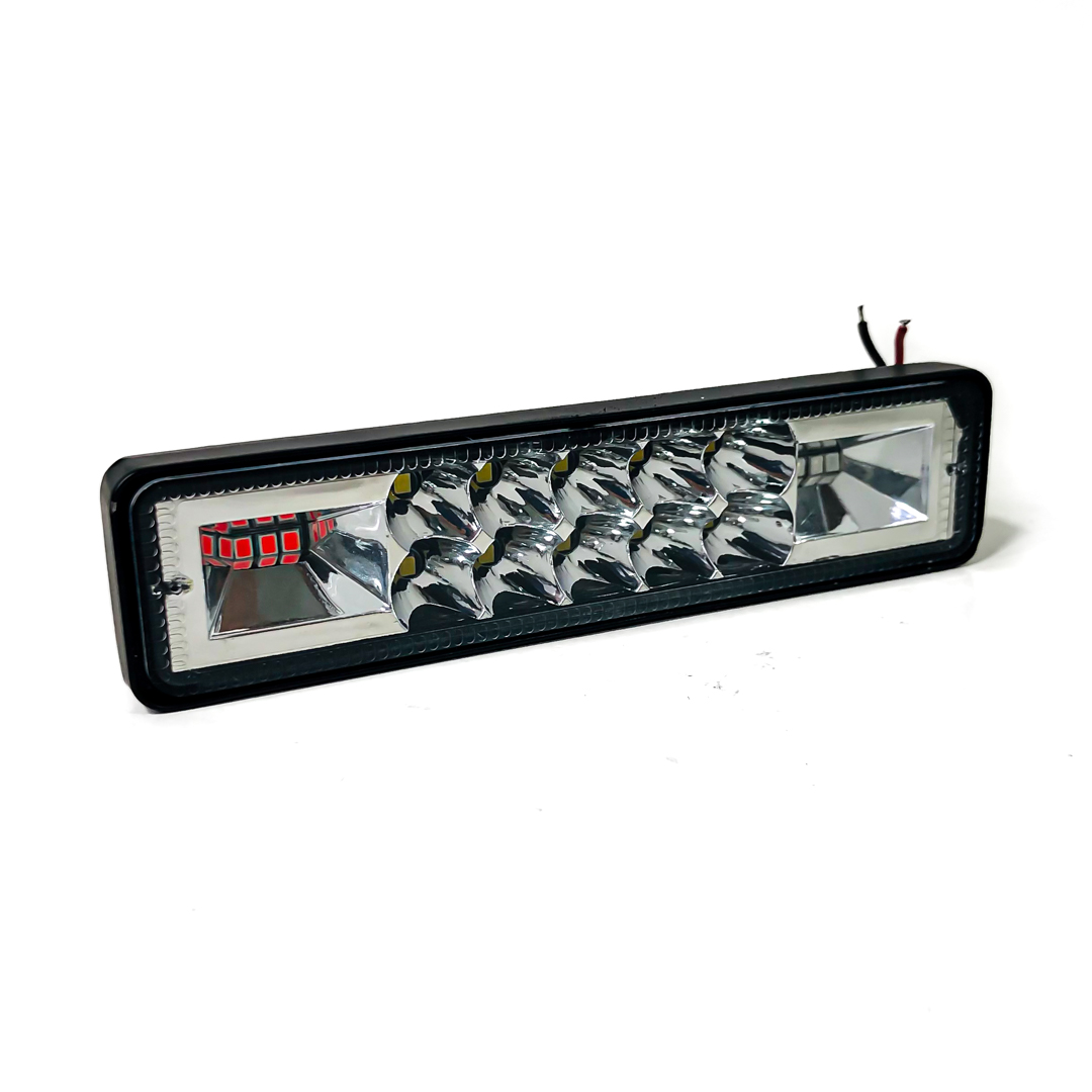 Faro Auxiliar Led Rectangular Micro Chip 18 Leds Blanco Con Funcion Azul Y Rojo Lux Led