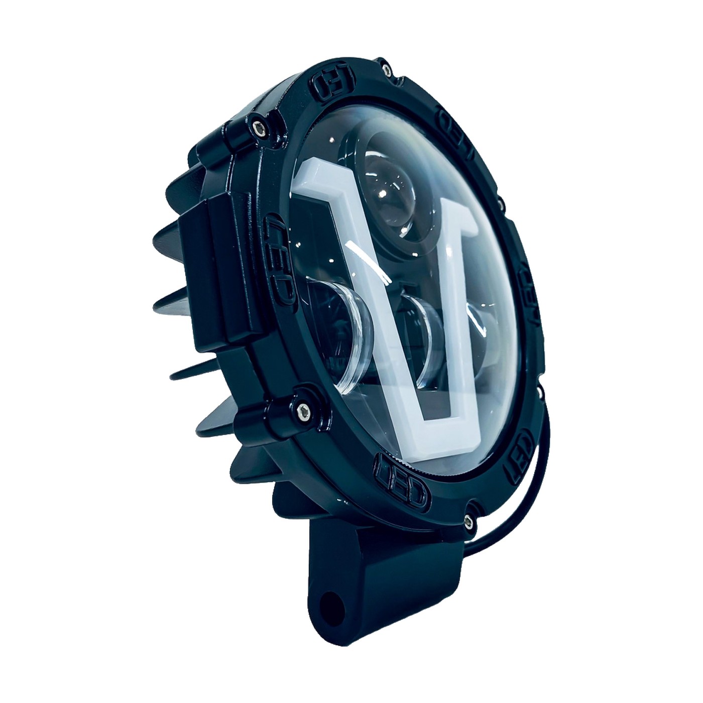 Faro Auxiliar Led Redondo 63w 21 Leds Luz Blanca Con Drl Blanco Y Ambar Base Negra Lux Led