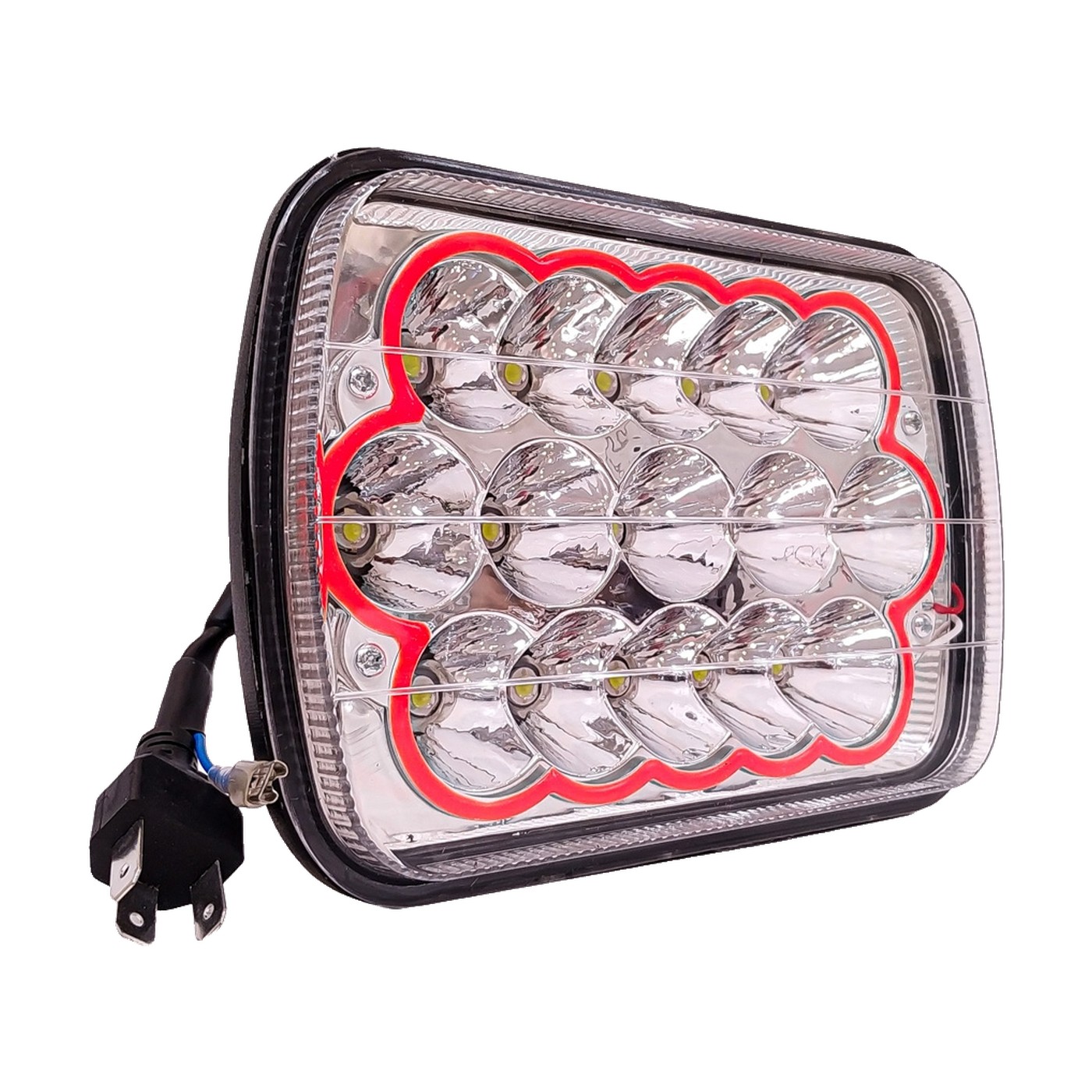 Faro Auxiliar Led 7 Pulgadas 60w 15 Leds Alta Y Baja Ojo De Angel Rojo Lux Led