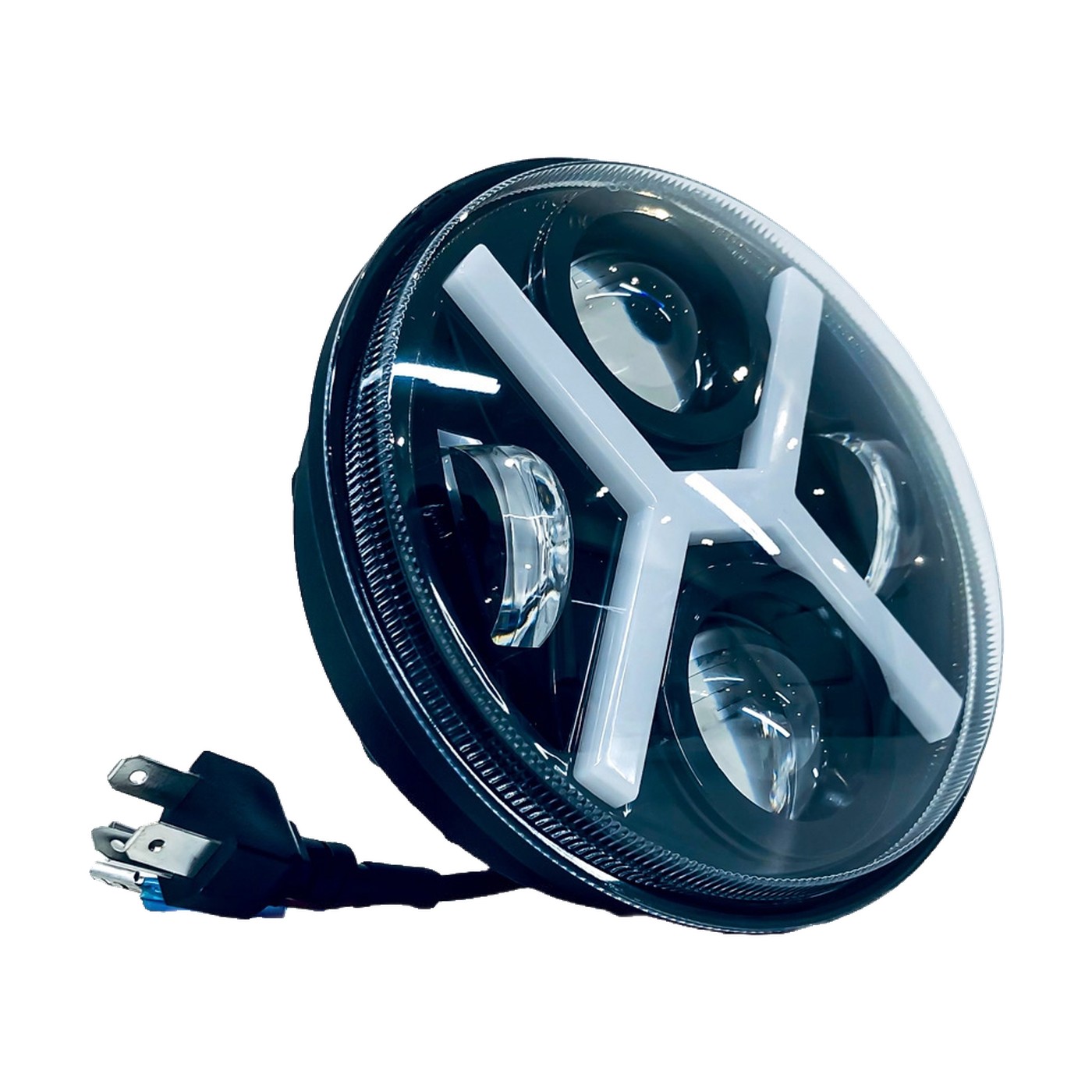 Faro Led Redondo 40w Alta Y Baja Drl Blanco Y Ambar Diseño En X 12v A 36v Lux Led