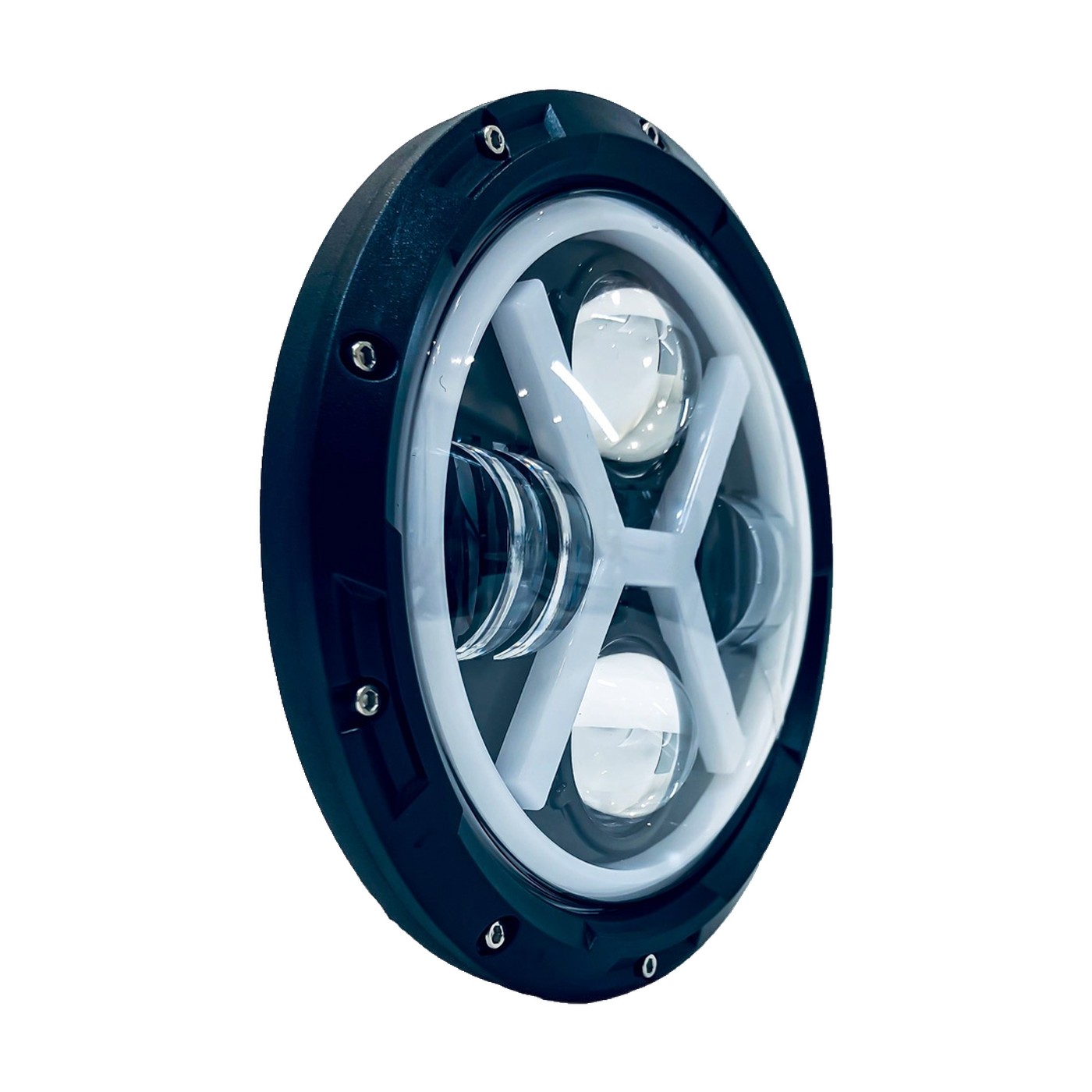 Faro Led Redondo 7 Pulgadas 40w Alta Y Baja Drl Blanco Y Ambar Diseño En X Lux Led