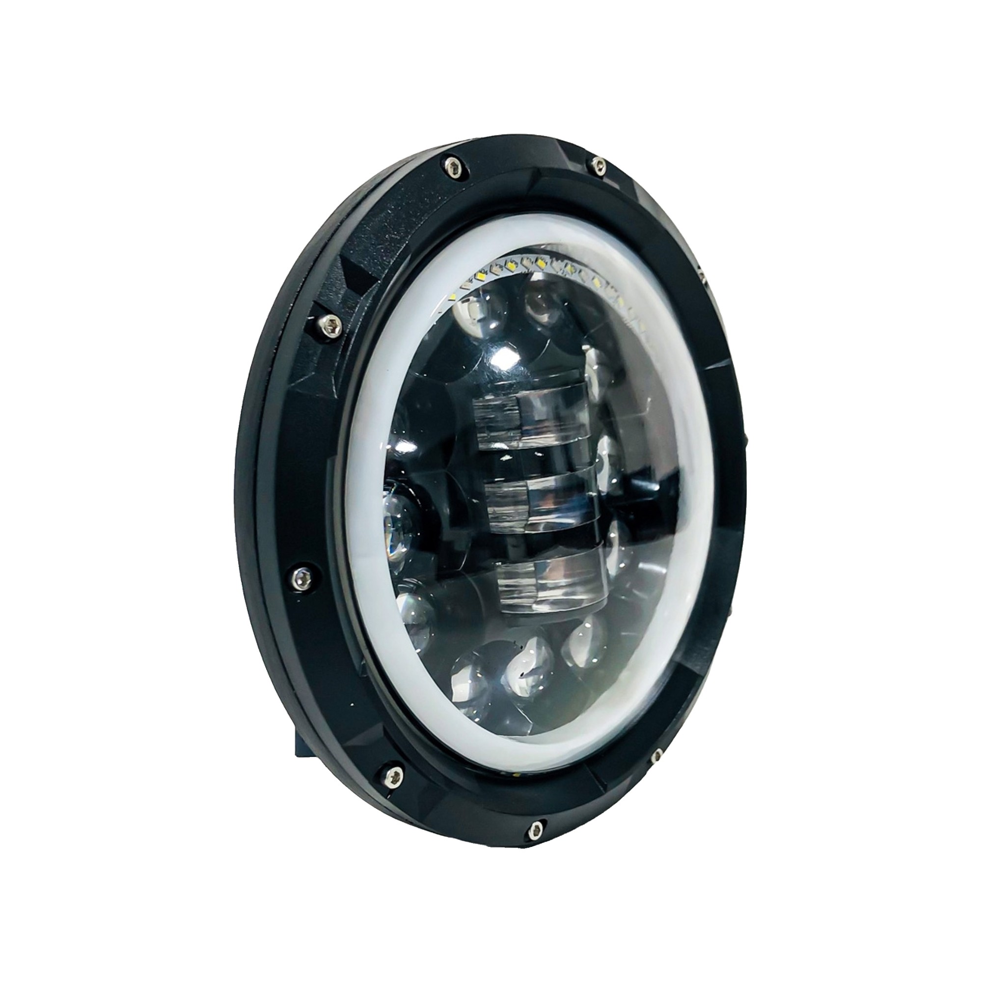 Faro Led Redondo 7 Pulgadas 40w 12 Leds Blancos 3 Ambar Alta Y Baja Ojo De Angel Lux Led