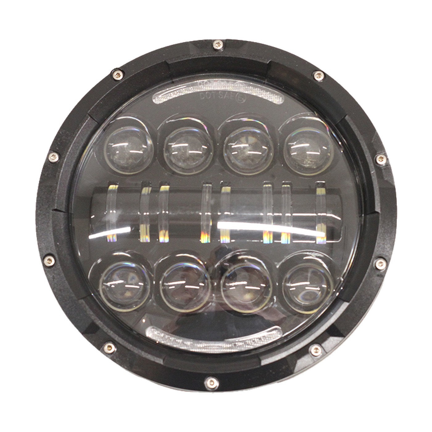 Faro Led Redondo 7 Pulgadas 48w 16 Leds Tiras Drl Blanco Y Ambar Alta Baja Con Kit Lux Led