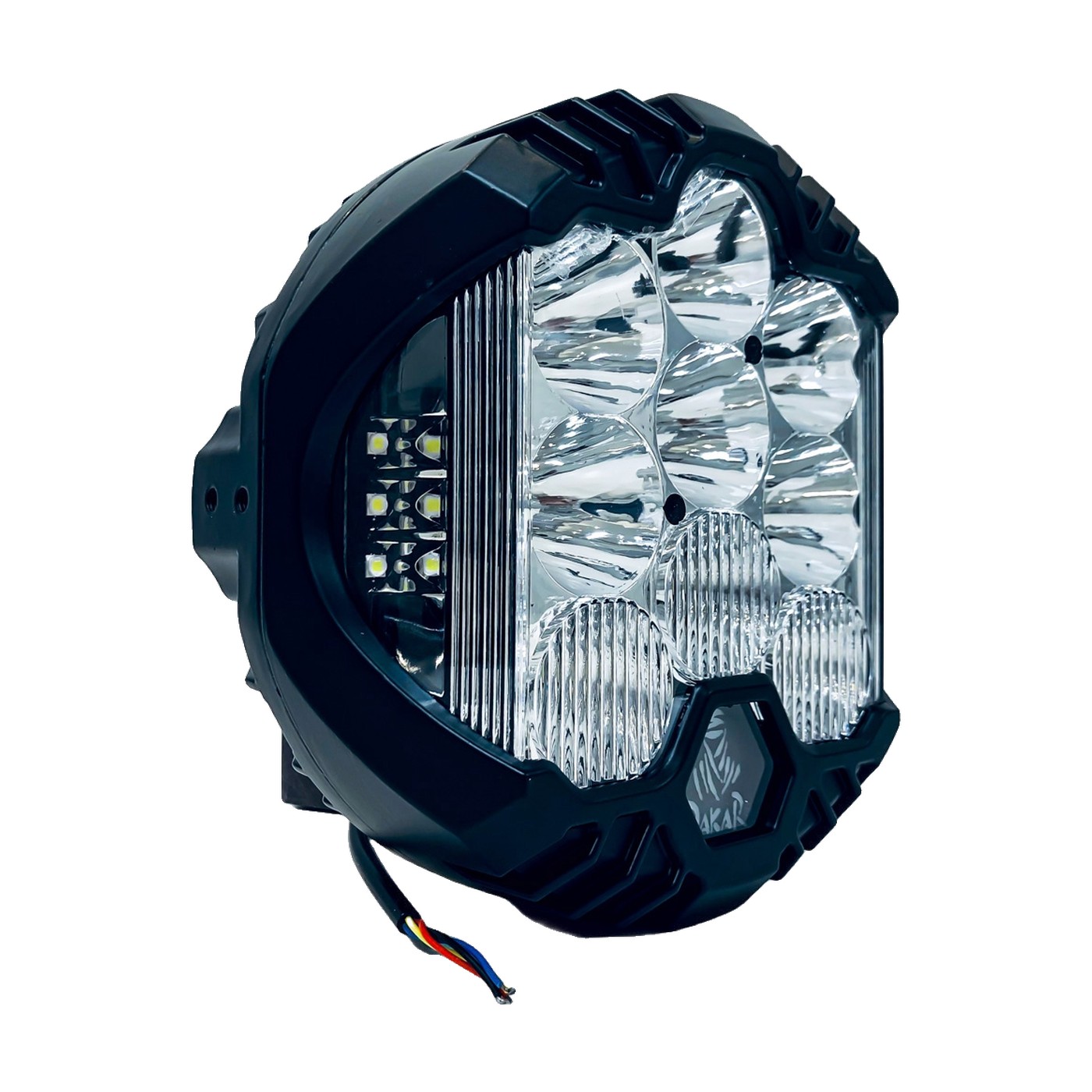 Faro Led Off Road Redondo 9 Pulgadas 180w 12-36v Blanco 15 Leds Con Drl Ambar Y Logo Iluminado Iron Led Blanco