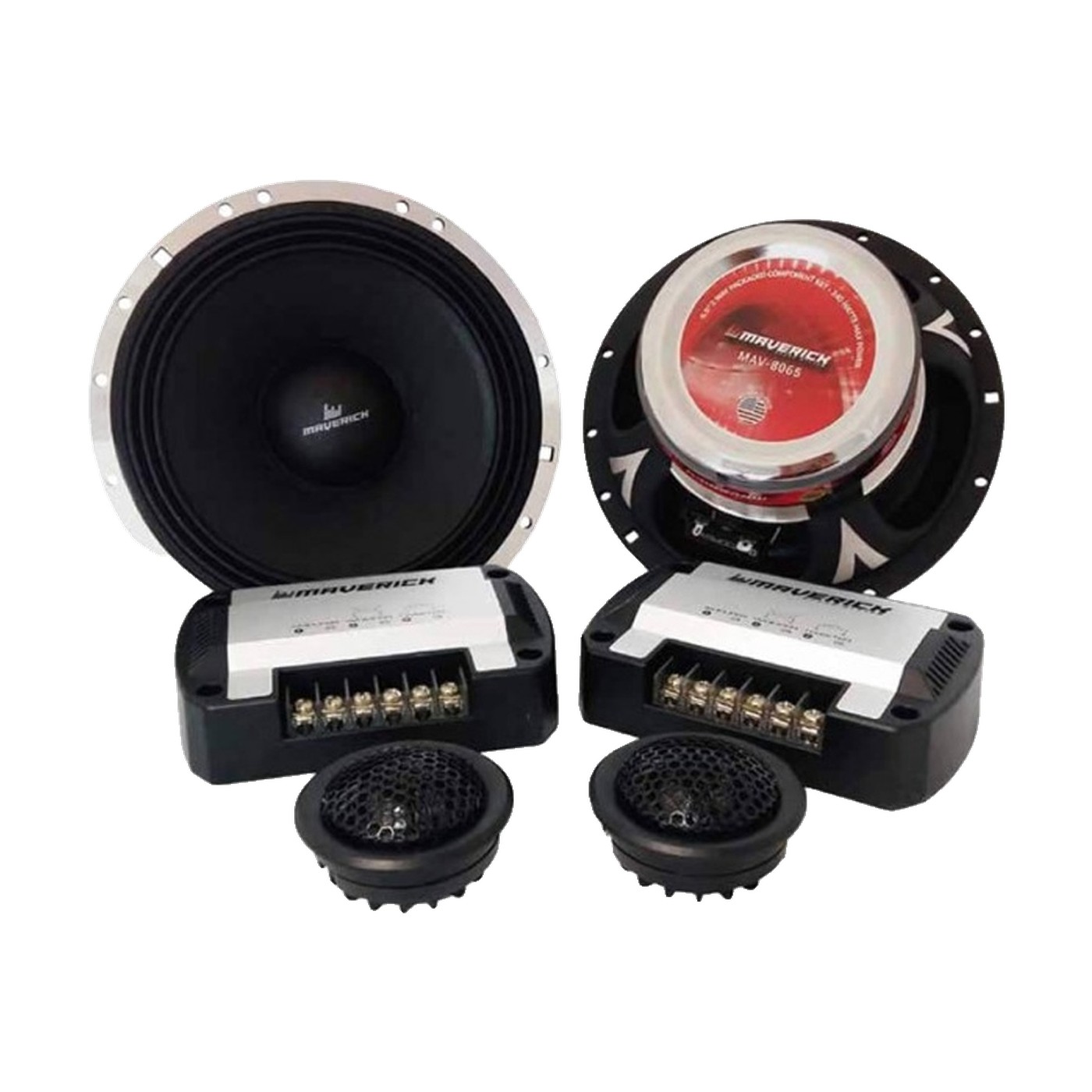 Kit Parlantes Componentes 6,5 Pulgadas 2 Vías 240w Rms Con Tweeters Y Crossovers Para Auto Maverick