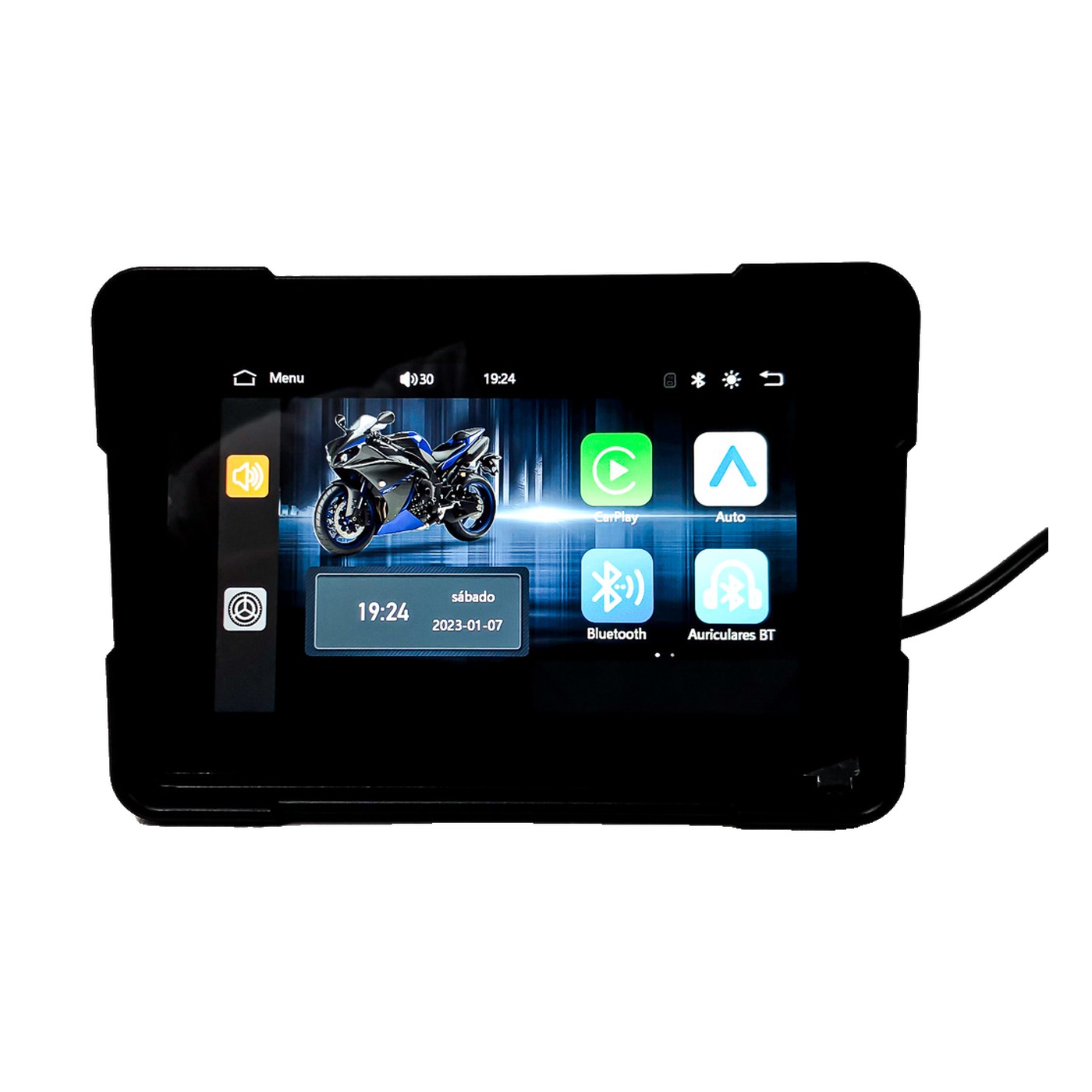 Pantalla Para Moto Y Bicicleta 5 Pulgadas Carplay Android Auto Bluetooth Con Soporte Para Manubrio Maverick Negro
