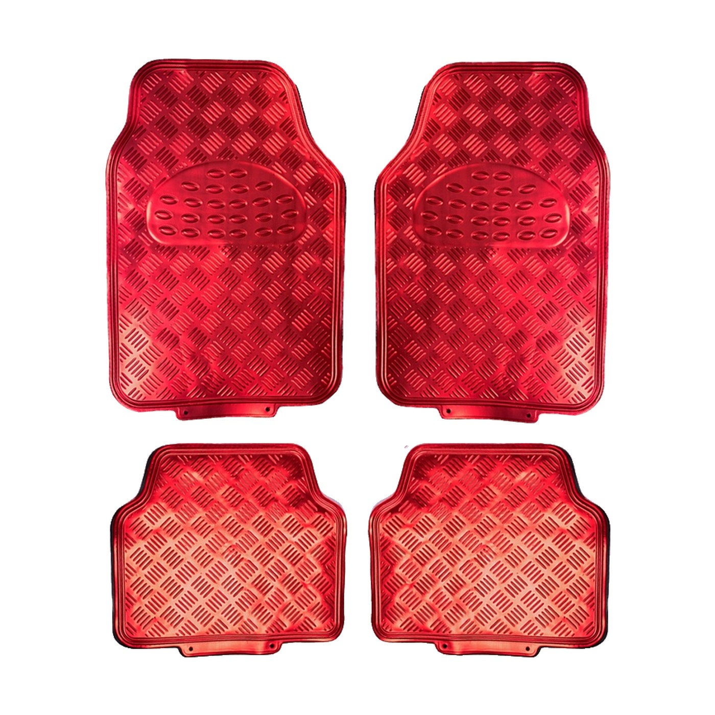Cubre Alfombras Auto Universal Aluminio Metalizado Brillante Pvc 4 Piezas Rojas Oregon