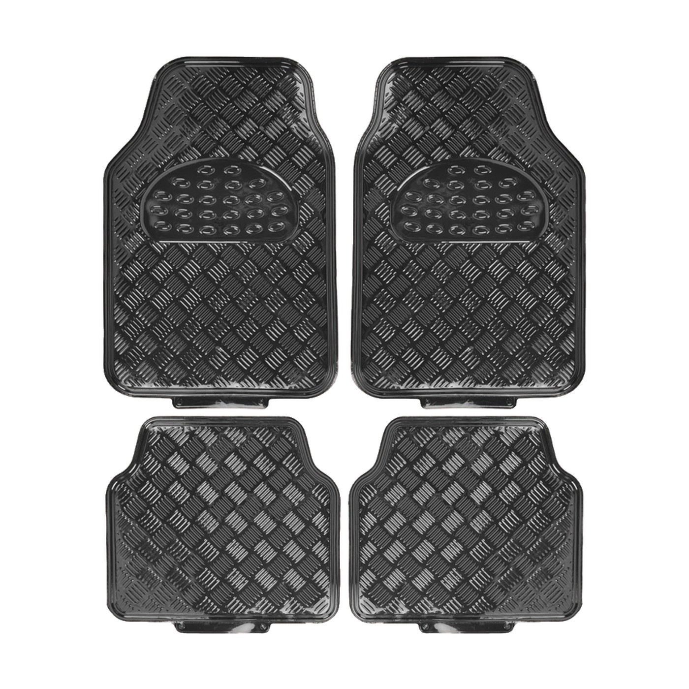 Cubre Alfombras Auto Universal Aluminio Metalizado Brillante Pvc 4 Piezas Gris Carbon Oregon