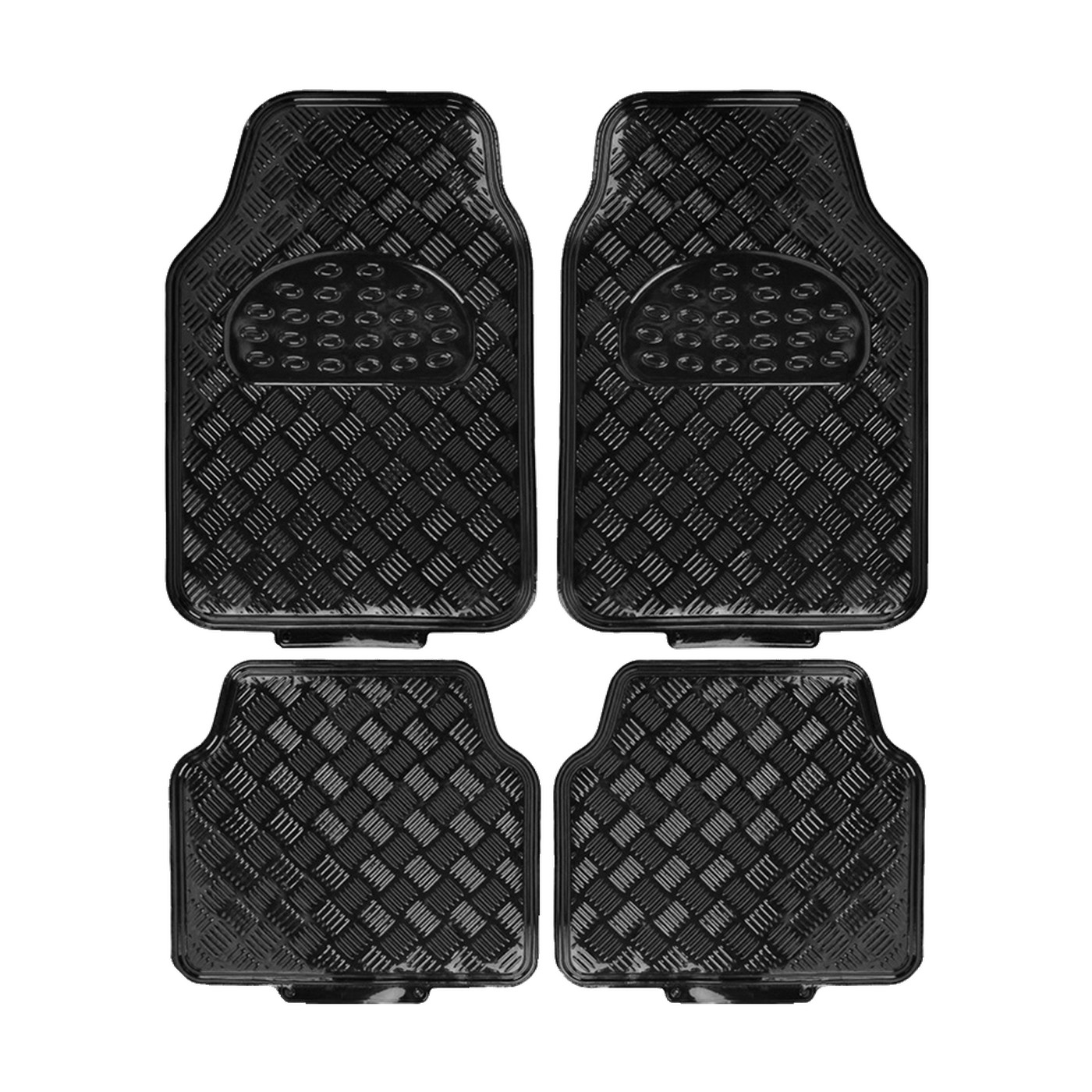 Cubre Alfombras Auto Universal Aluminio Metalizado Mate Pvc 4 Piezas Negras Oregon