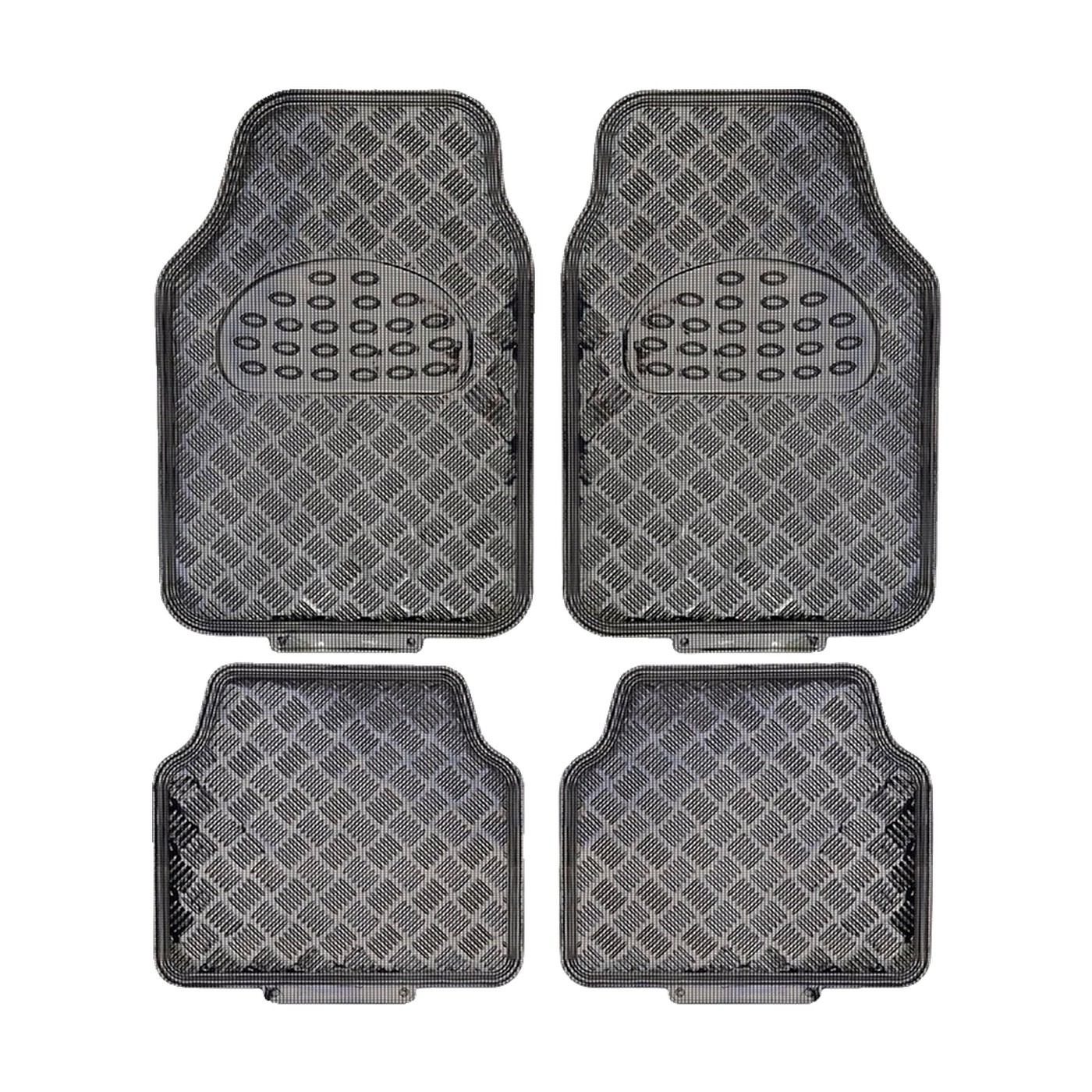 Cubre Alfombras Auto Universal Aluminio Metalizado Mate Pvc 4 Piezas Gris Carbon Oregon