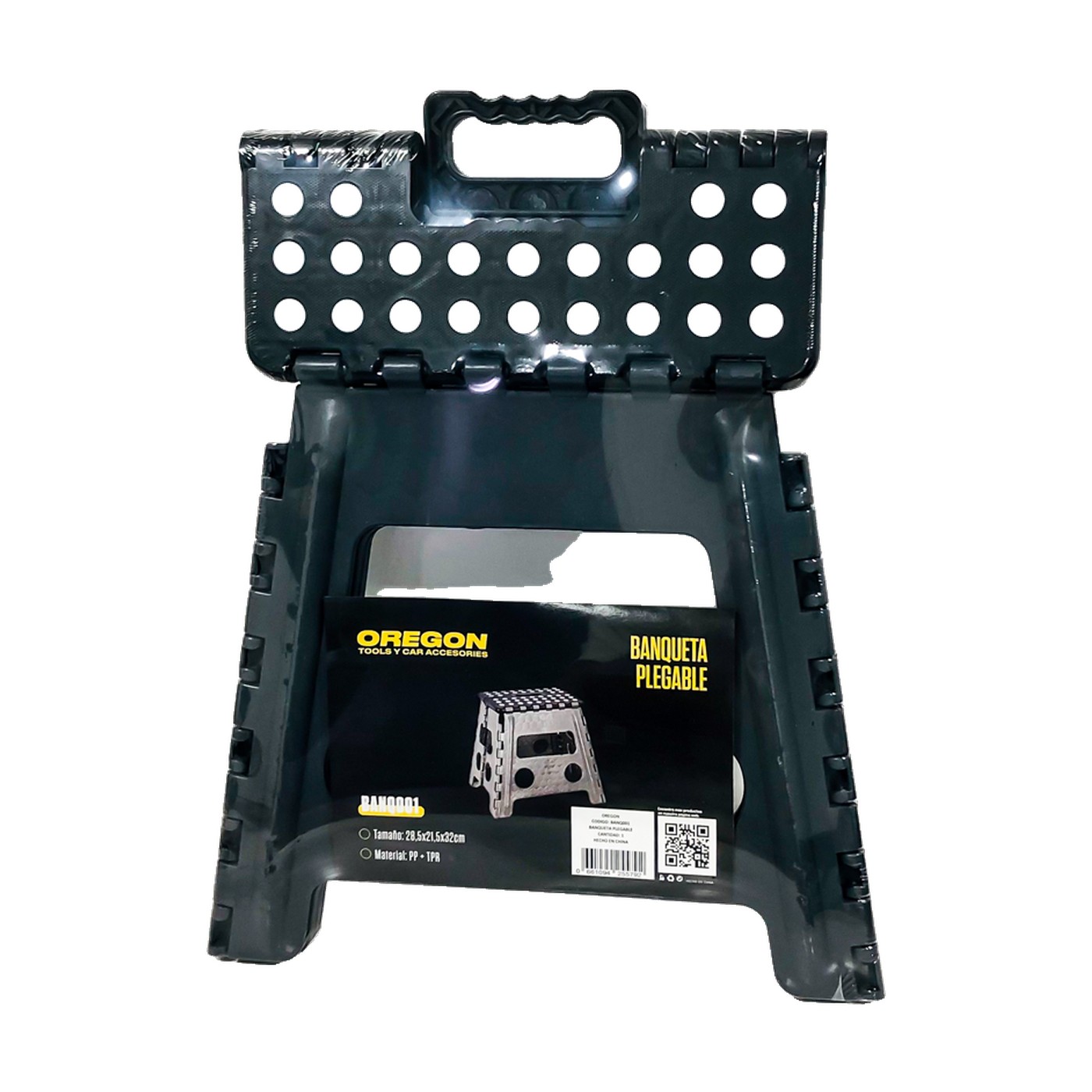 Banquito Plegable Multiuso Plastico Negro Y Gris Oregon