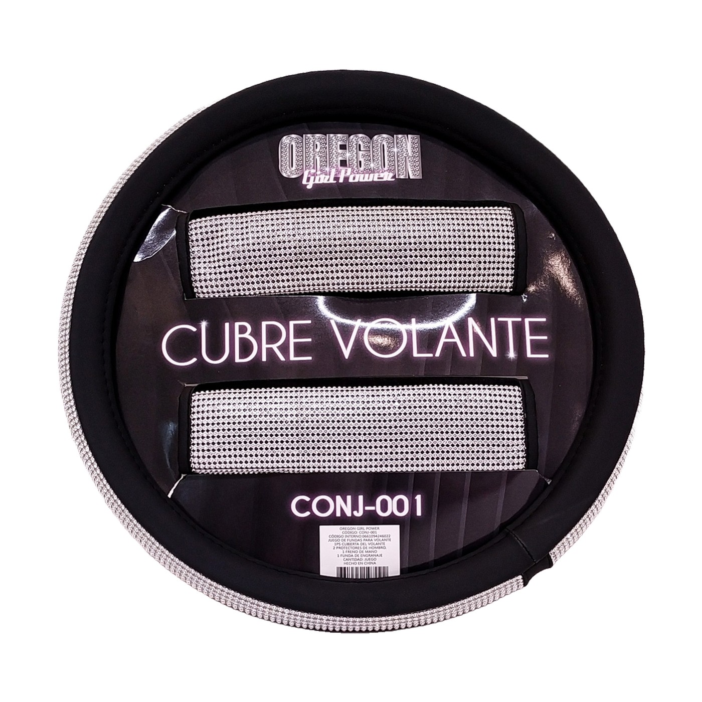 Conjunto Cubre Volante Palanca Freno Cinturones Bling Bling Diamantes Plata Girls Power Oregon
