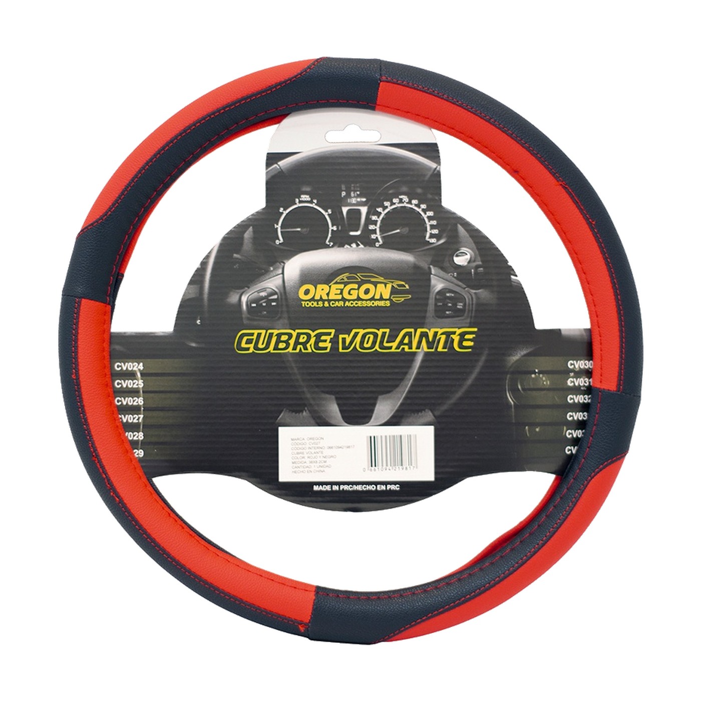 Cubre Volante Simil Cuero Premium Oregon Negro Y Rojo