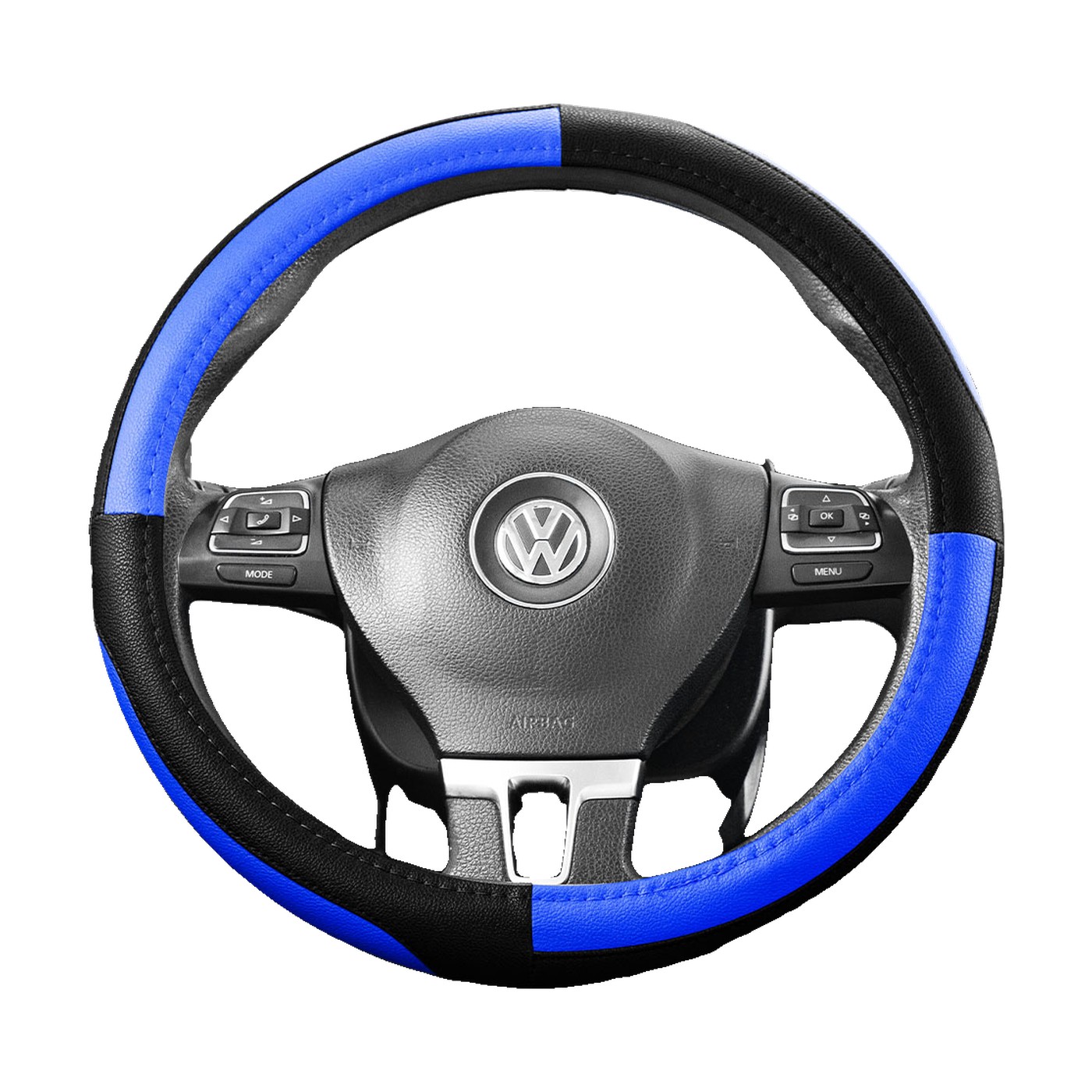Cubre Volante Simil Cuero Premium Oregon Negro Y Azul