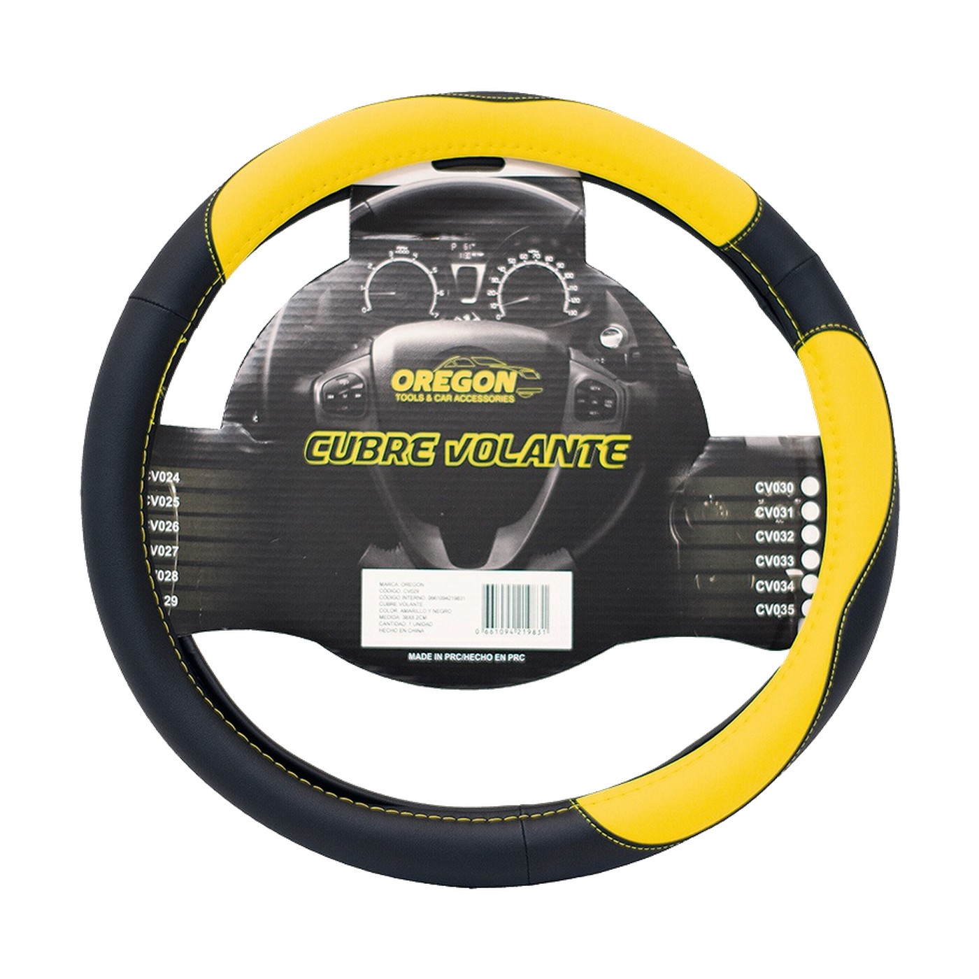 Cubre Volante Simil Cuero Premium Negro Y Amarillo Oregon