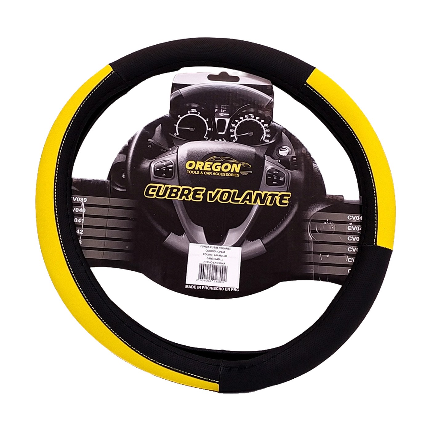 Cubre Volante Lemans Simil Cuero Oregon Negro Y Amarillo