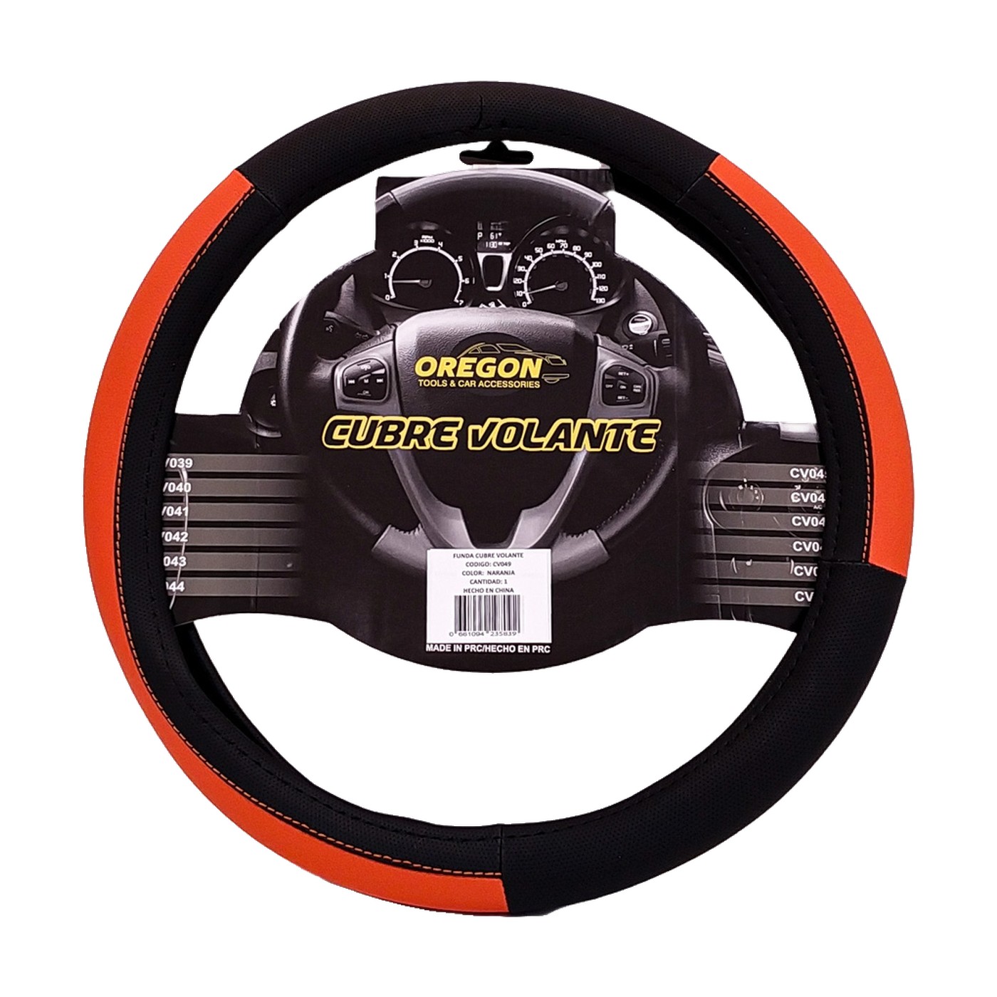 Cubre Volante Lemans Simil Cuero Oregon Negro Y Naranja
