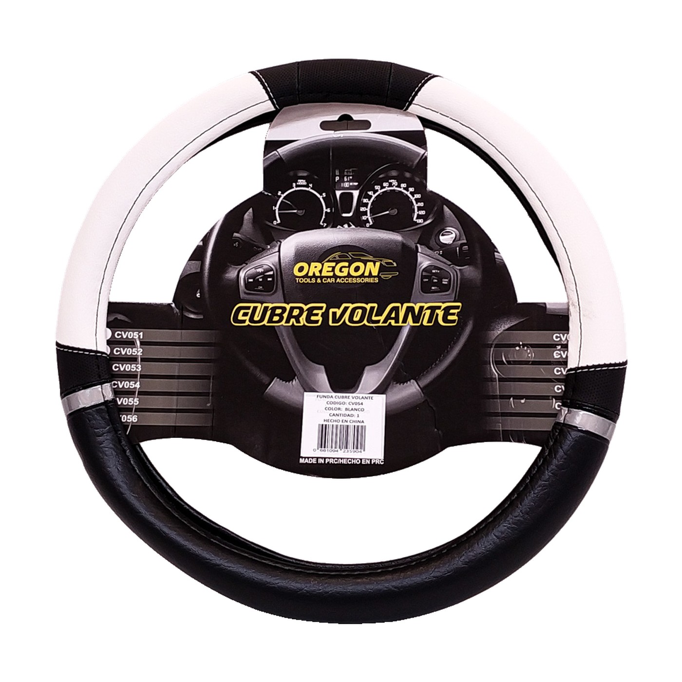 Cubre Volante Nascar Simil Cuero Oregon Negro Y Blanco