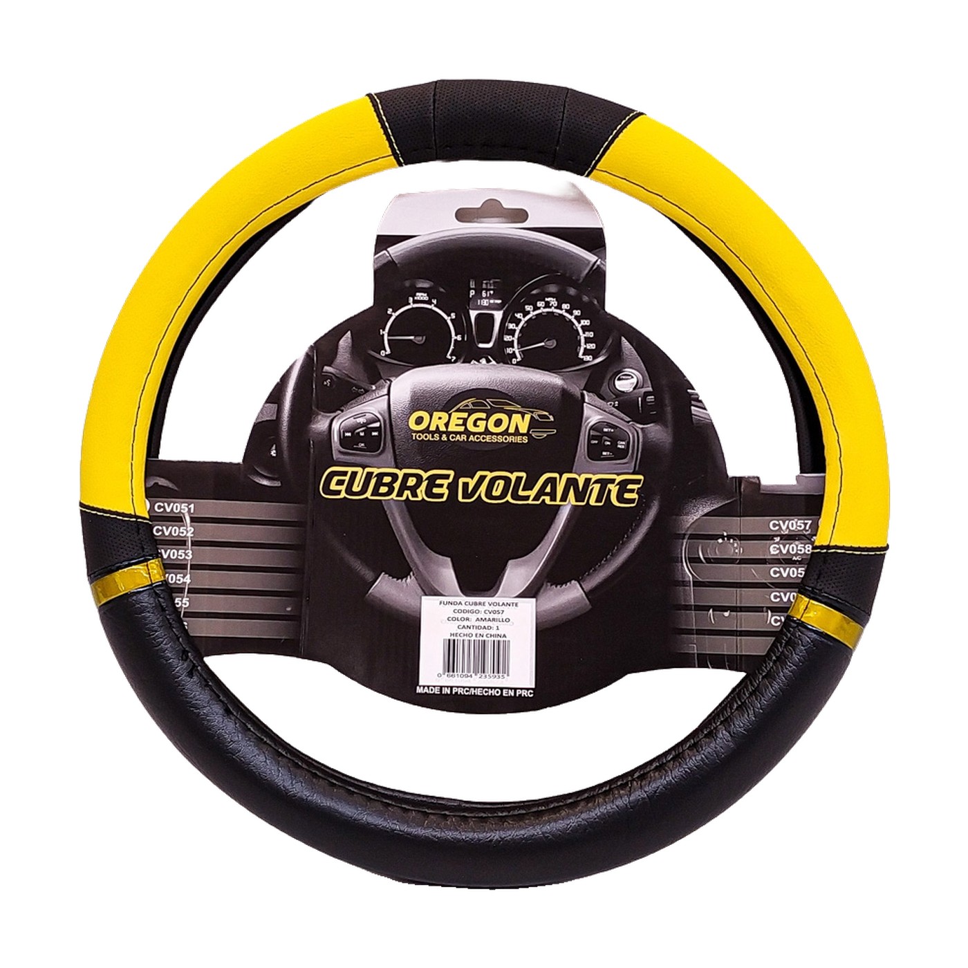 Cubre Volante Nascar Simil Cuero Oregon Negro Y Amarillo