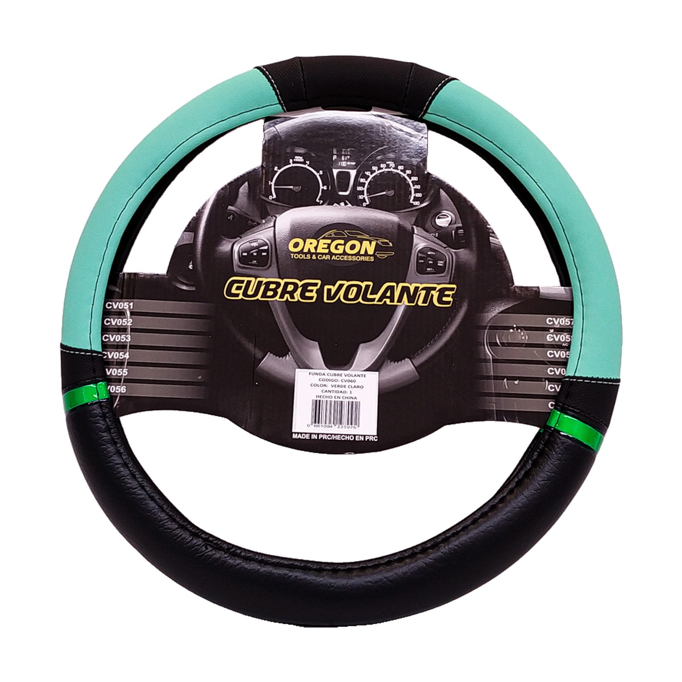 Cubre Volante Nascar Simil Cuero Negro Y Verde Agua Oregon