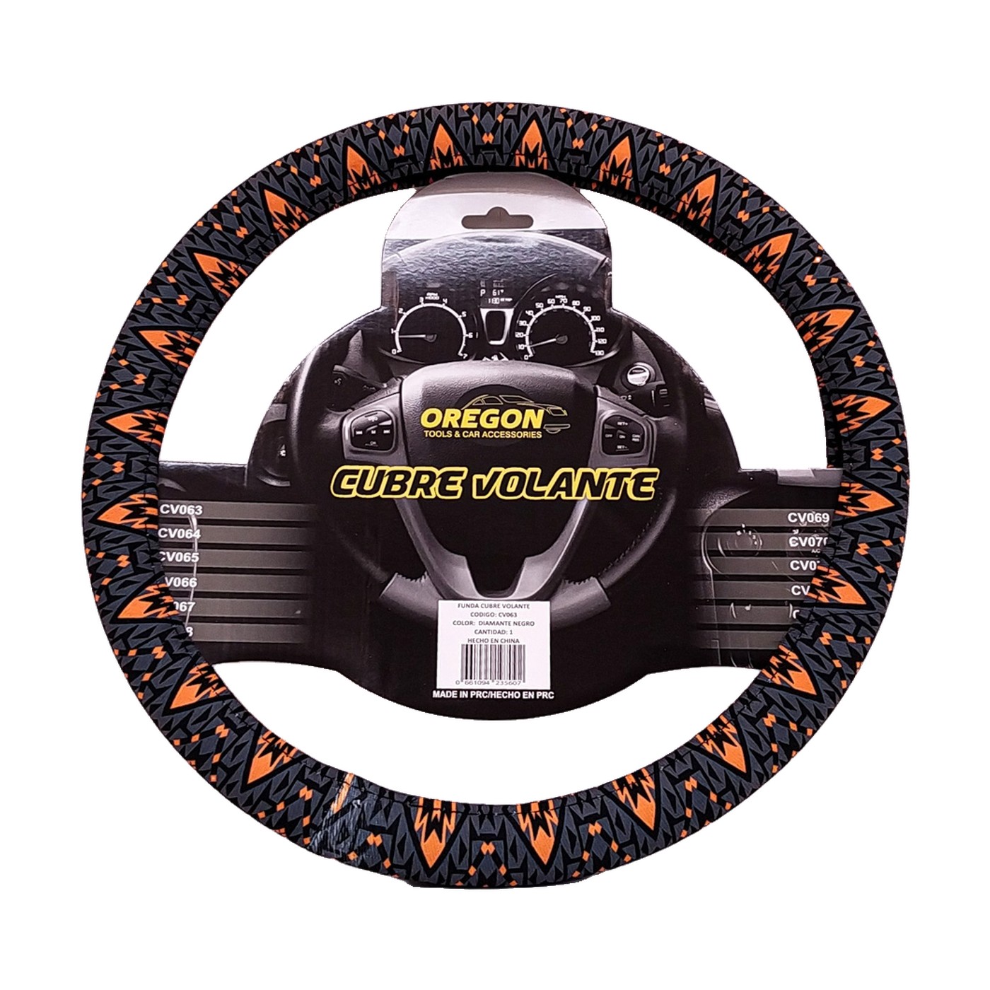 Cubre Volante Circo Loco Tela Oregon Negro Y Naranja
