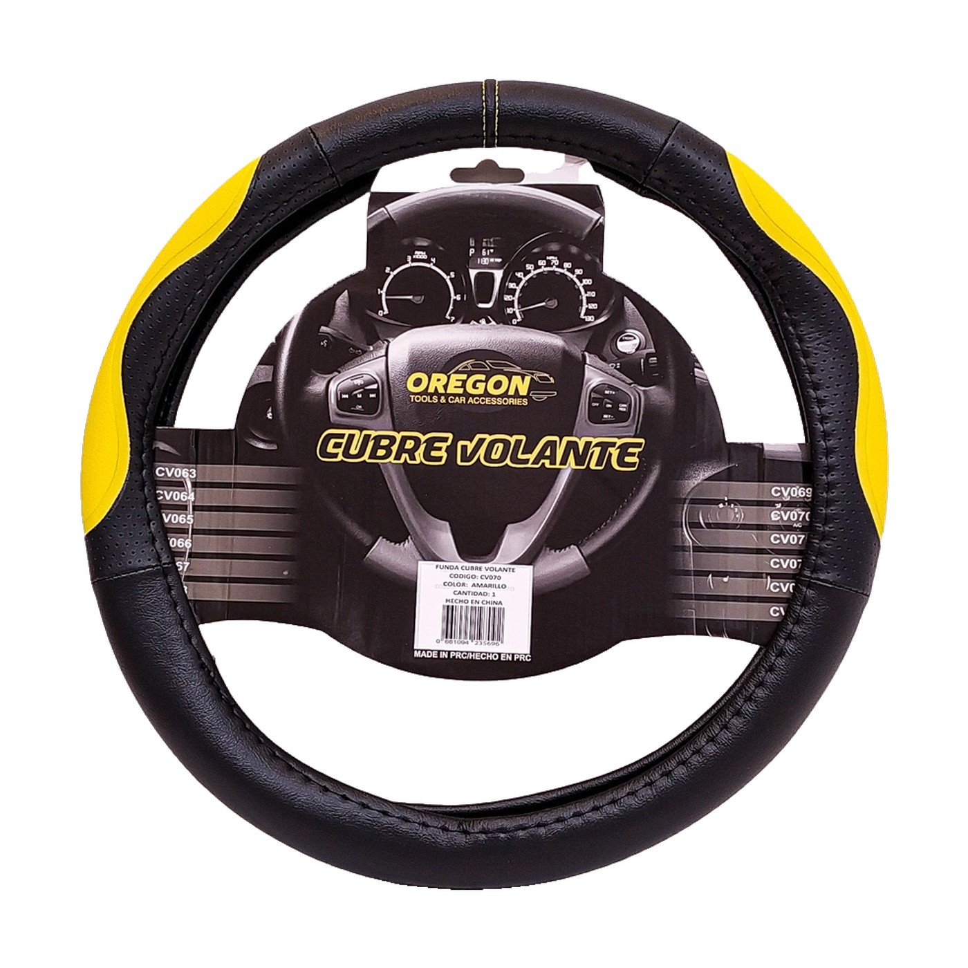 Cubre Volante Indianapolis 500 Simil Cuero Oregon Negro Y Amarillo