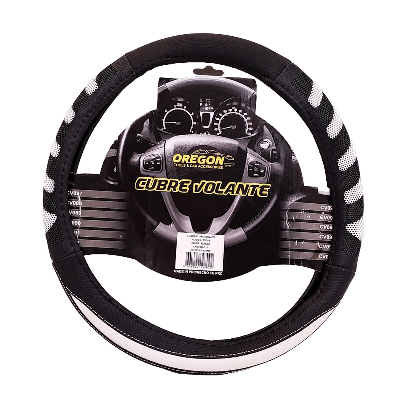 Cubre Volante Grand Prix Simil Cuero Negro Y Blanco Oregon