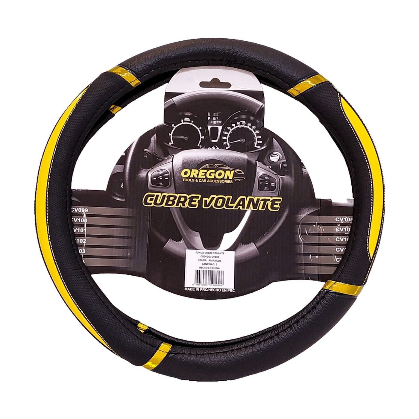 Cubre Volante Daytona Simil Cuero Oregon Negro Y Amarillo