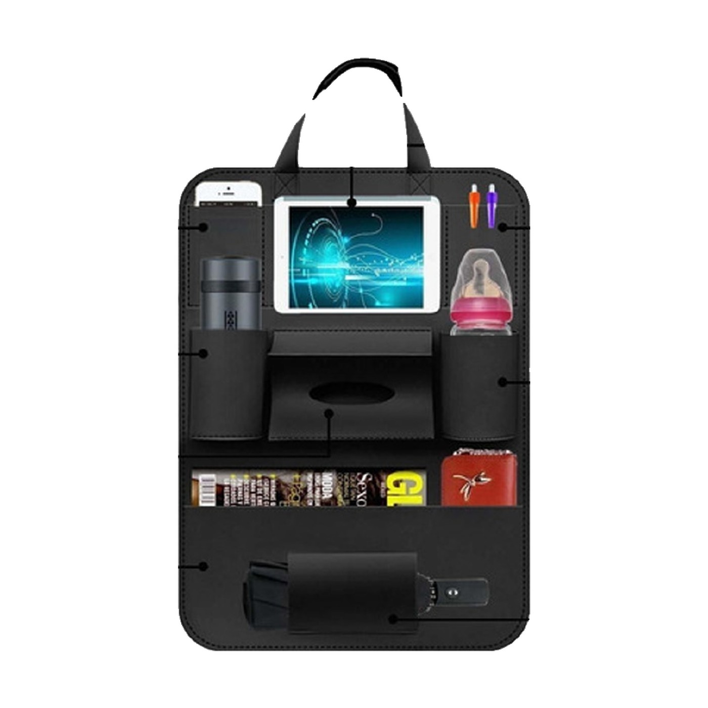 Organizador De Asiento Trasero Con Bolsillos Y Porta Tablet Negro 50x40 Cm Oregon