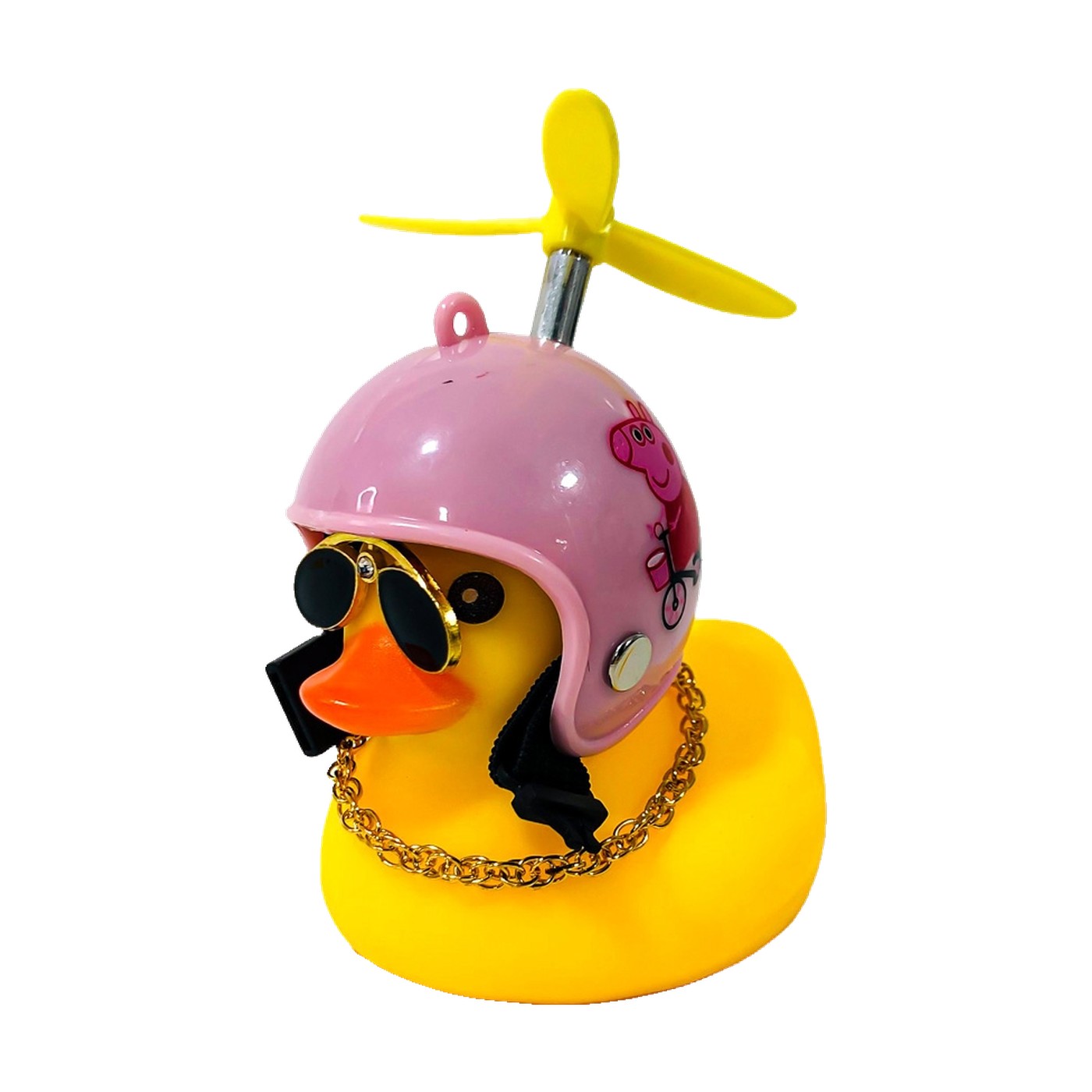 Patito Decorativo Para Auto Con Casco Rosa Diseño Cerdita Helice Anteojos Y Cadena Oregon