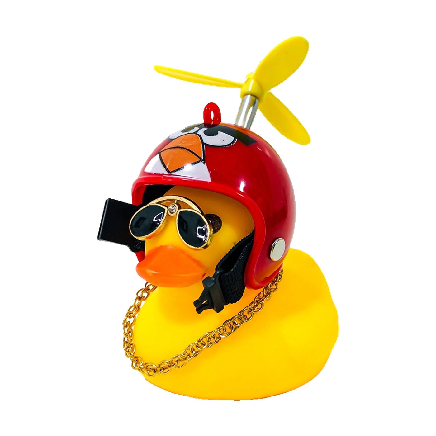 Patito Decorativo Para Auto Con Casco Rojo Diseño Pajaro Enojado Helice Anteojos Y Cadena Oregon