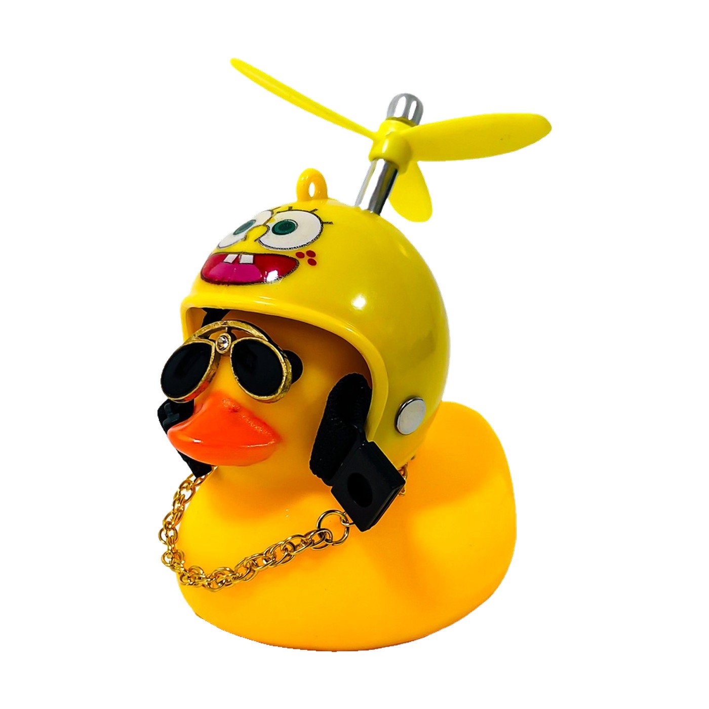 Patito Decorativo Para Auto Con Casco Amarillo Diseño Esponja Helice Anteojos Y Cadena Oregon