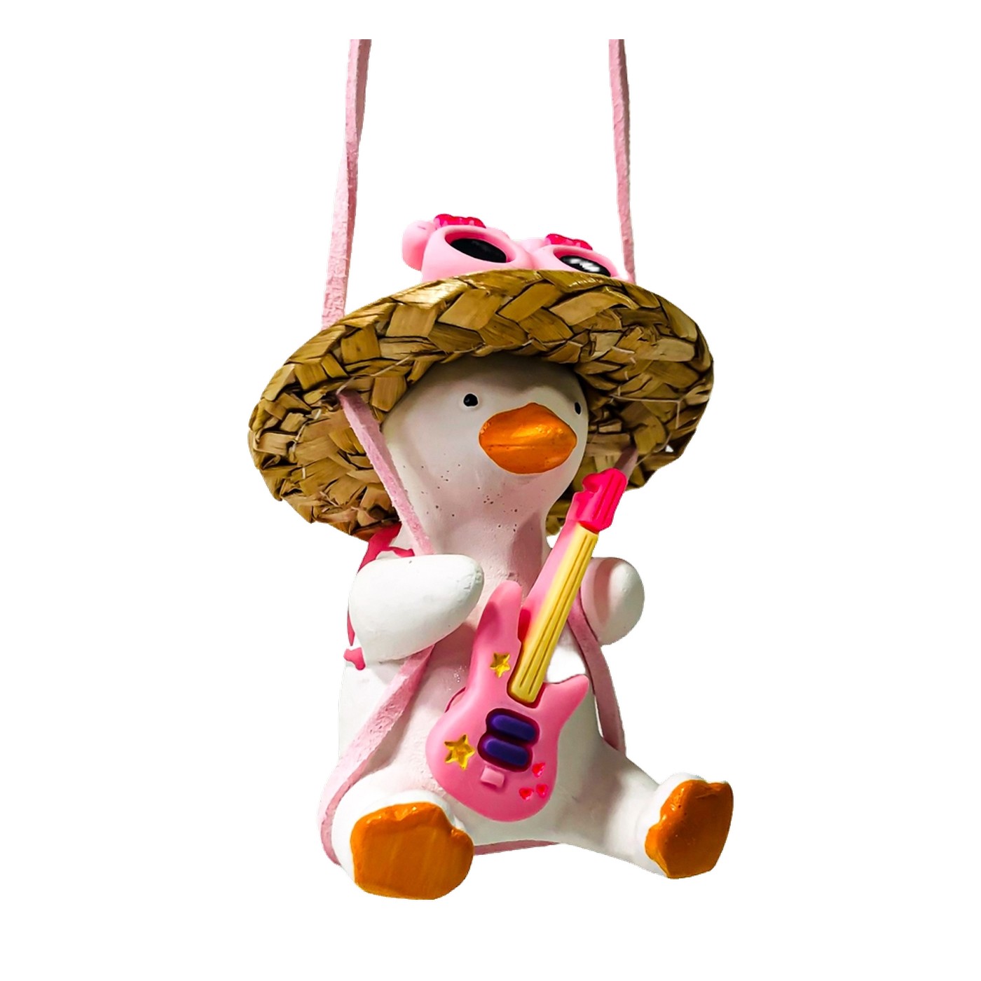 Patito Decorativo Colgante De Ceramica Para Auto Turista Con Gafas Mochila Y Guitarra Rosa Oregon