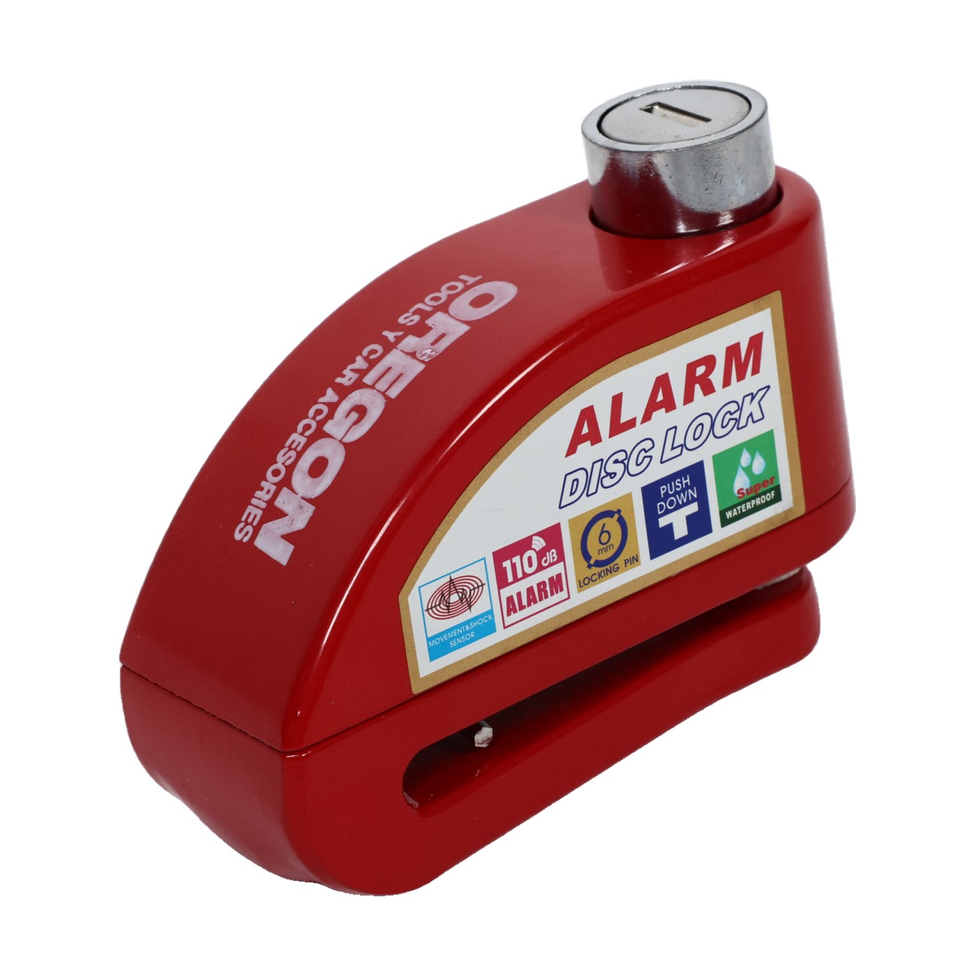 Candado Traba Disco Moto Bici Con Alarma 2 Llaves Oregon Rojo