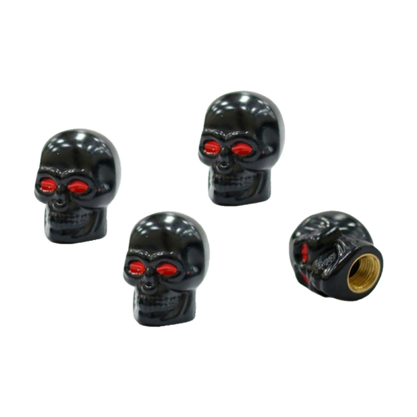 Tapas De Valvula Calavera Metalizadas Negras X4 Oregon